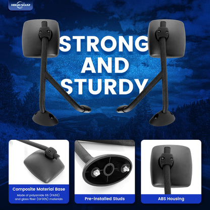 International WorkStar/DuraStar Hood Mirror Pair – Black (Fits 4300–8500 Series) - RoadWest Truck Parts - B09TZZYDS8 - High Soar