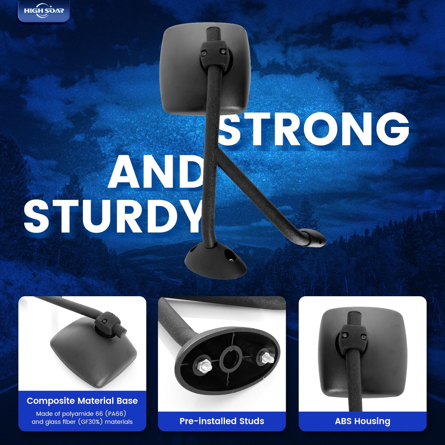 International WorkStar/DuraStar Hood Mirror Pair – Black (Fits 4300–8500 Series) - RoadWest Truck Parts - B09TZZYDS8 - High Soar