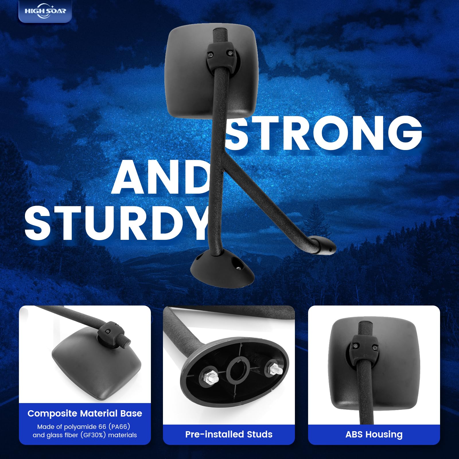 International WorkStar/DuraStar Hood Mirror Pair – Black (Fits 4300–8500 Series) - RoadWest Truck Parts - B09TZZYDS8 - High Soar