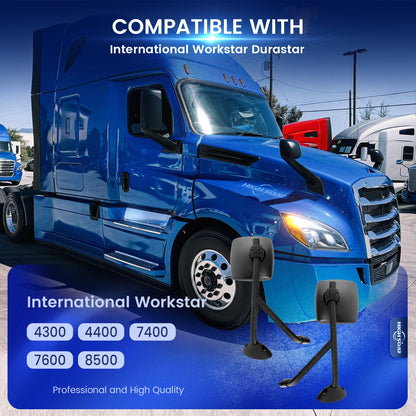 International WorkStar/DuraStar Hood Mirror Pair – Black (Fits 4300–8500 Series) - RoadWest Truck Parts - B09TZZYDS8 - High Soar