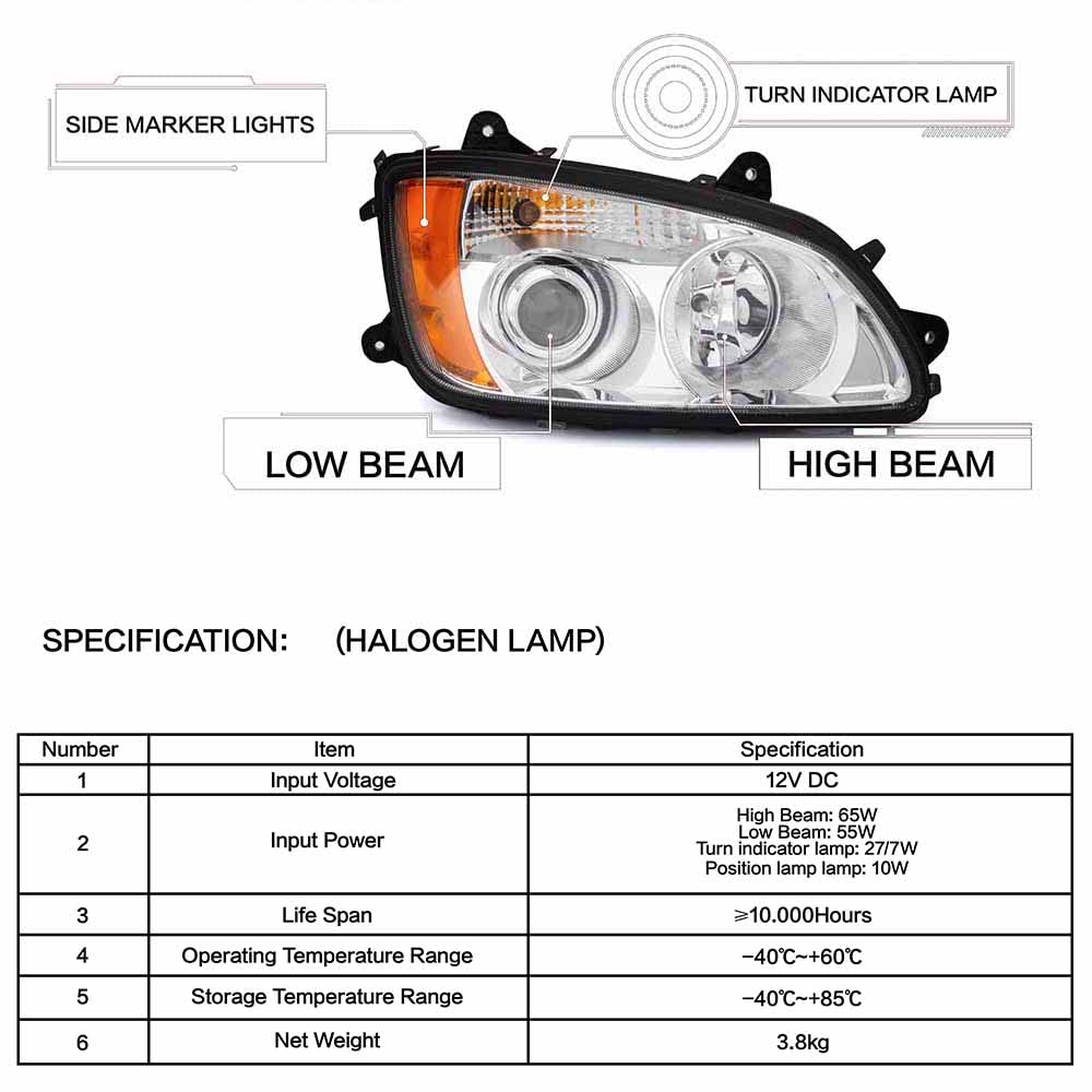 Kenworth T170–T700 LED Projector Headlights Pair (2008–2016) – DOT Approved - RoadWest Truck Parts - B08DXVZGM7 - High Soar