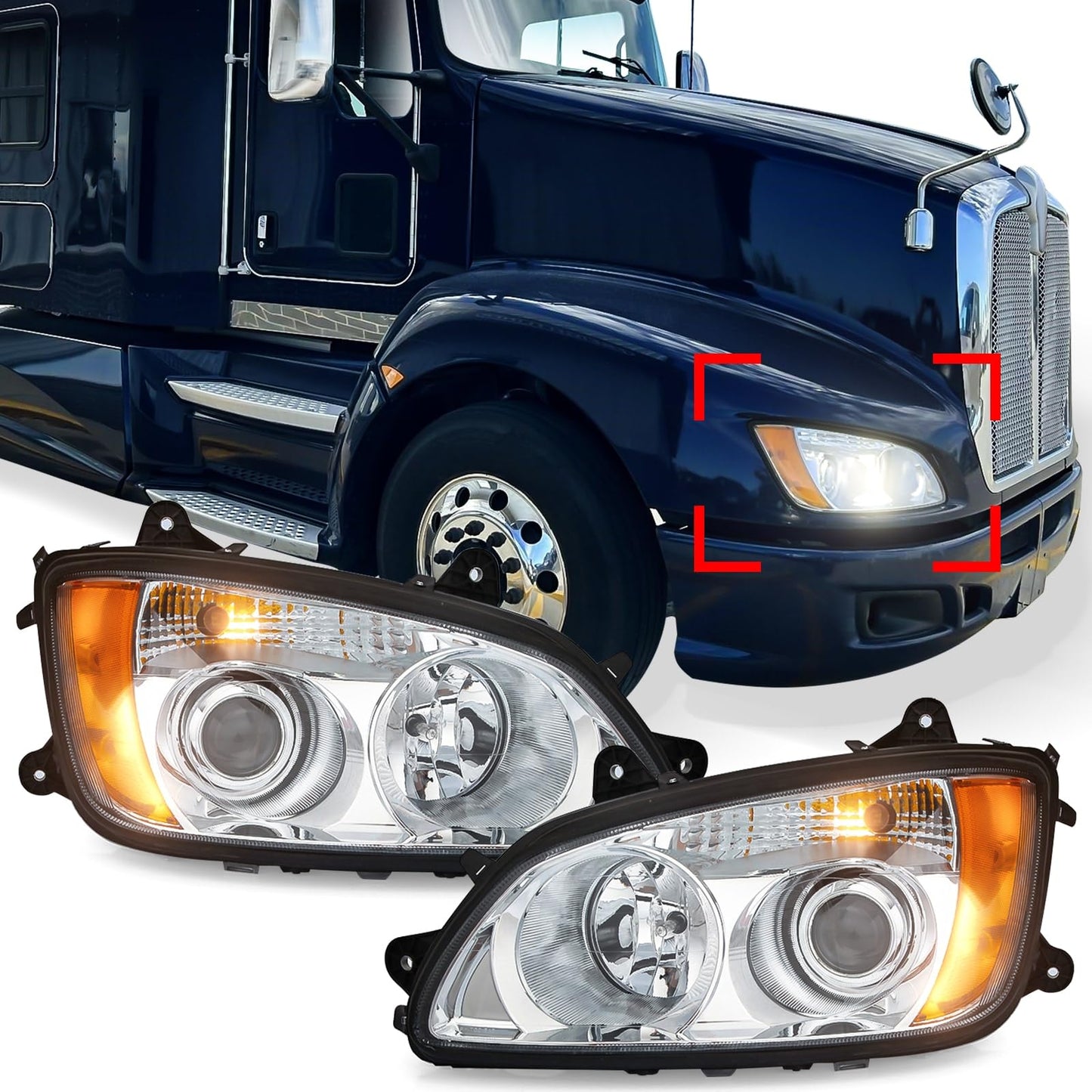 Kenworth T170–T700 LED Projector Headlights Pair (2008–2016) – DOT Approved - RoadWest Truck Parts - B08DXVZGM7 - High Soar