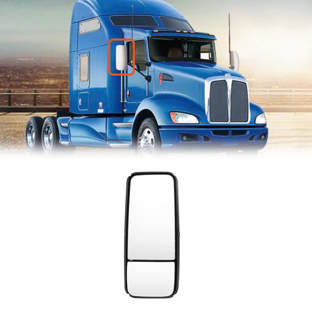 Kenworth T170–T800 Door Mirror – Heated, Black/Chrome - RoadWest Truck Parts - B09SPF6L9D - High Soar