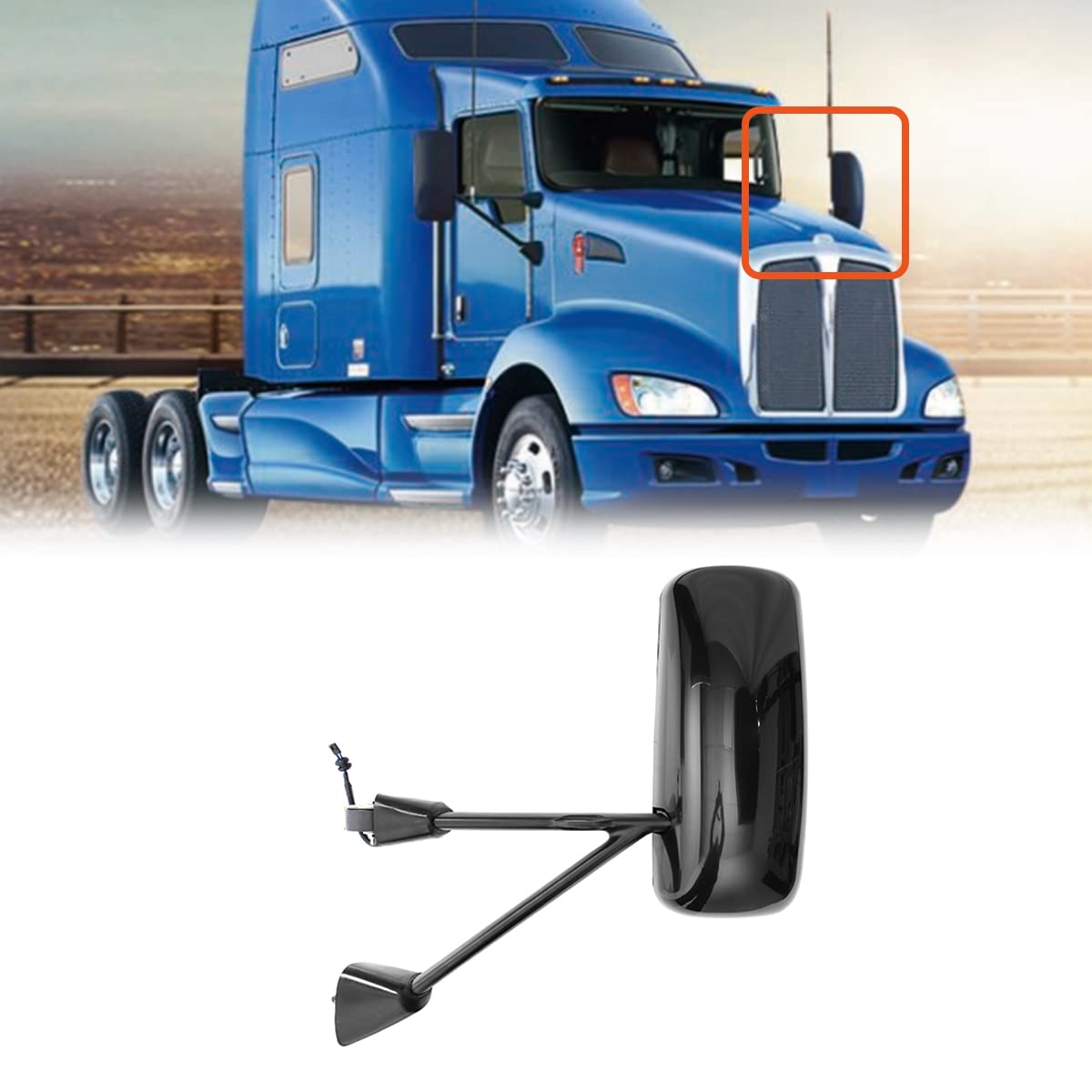 Kenworth T170–T800 Door Mirror – Power Heated, Chrome/Black - RoadWest Truck Parts - B08S76L2S9 - High Soar