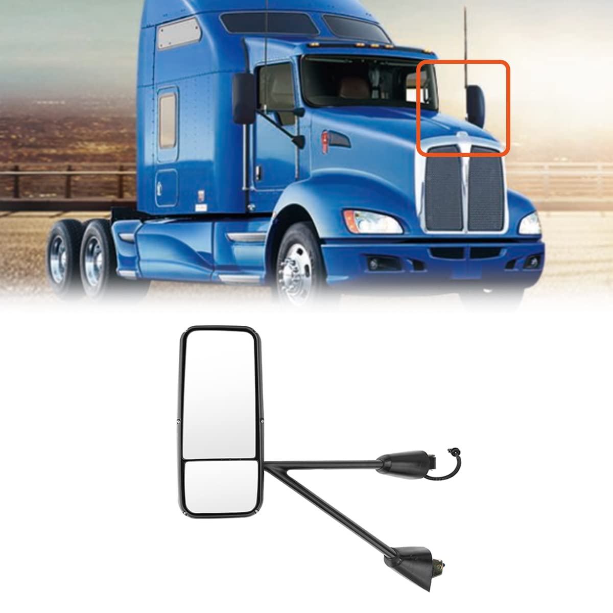 Kenworth T170–T800 Door Mirror – Power Heated, Chrome/Black - RoadWest Truck Parts - B08S76L2S9 - High Soar