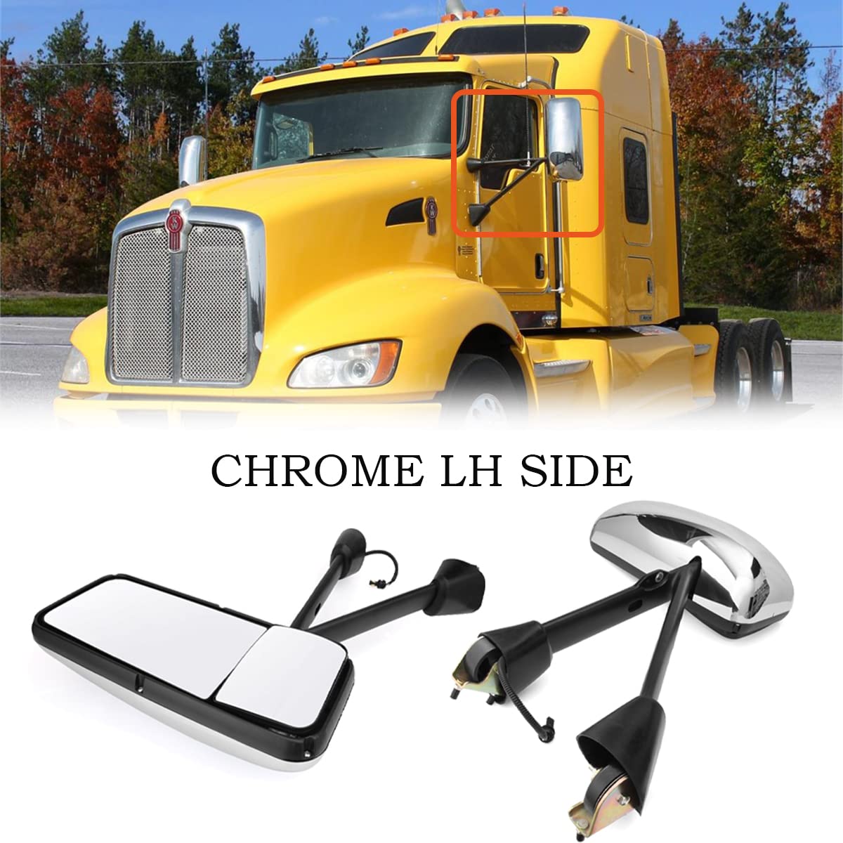 Kenworth T170–T800 Door Mirror – Power Heated, Chrome/Black - RoadWest Truck Parts - B08S76L2S9 - High Soar