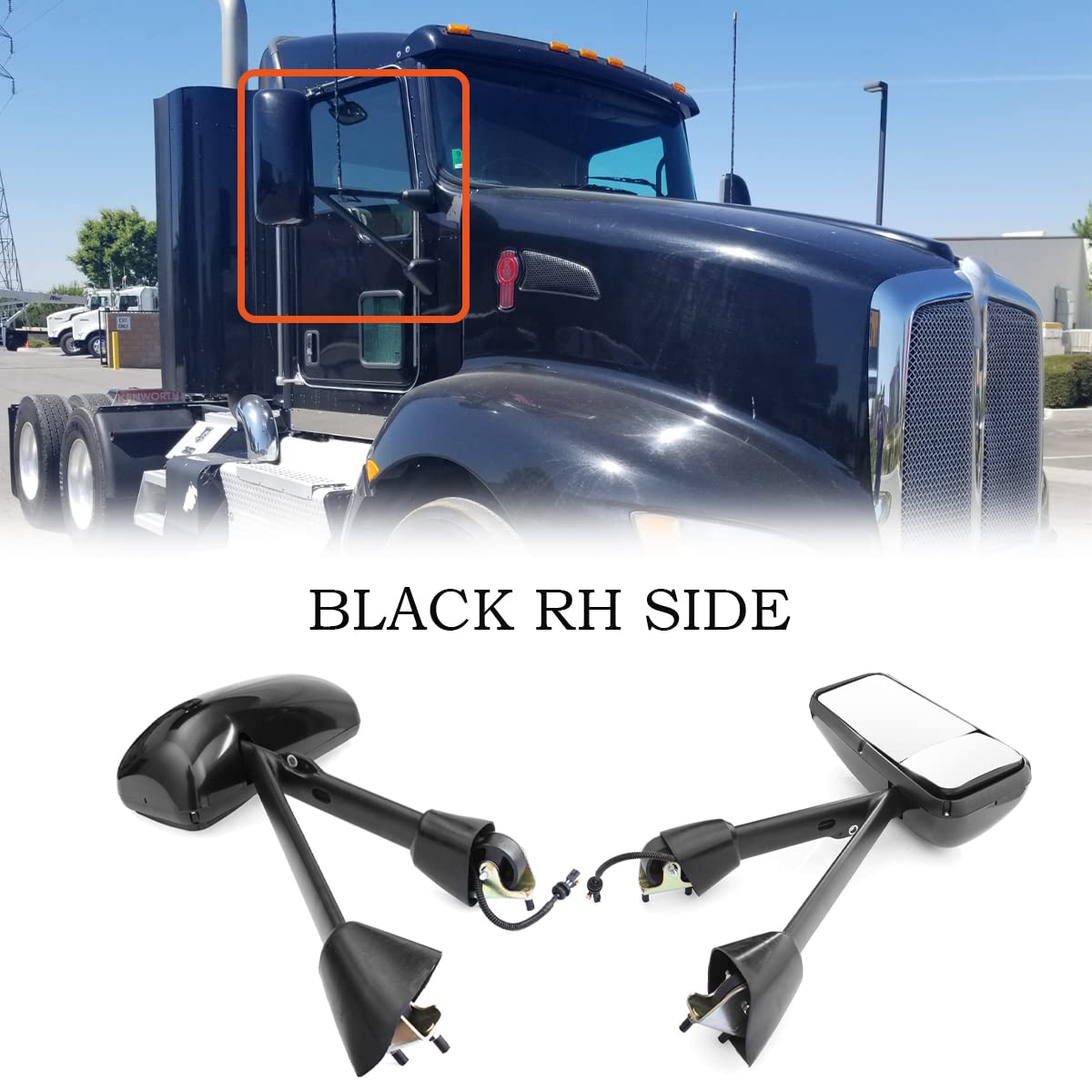 Kenworth T170–T800 Door Mirror – Power Heated, Chrome/Black - RoadWest Truck Parts - B08S76L2S9 - High Soar