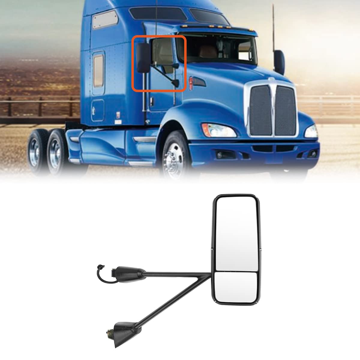 Kenworth T170–T800 Door Mirror – Power Heated, Chrome/Black - RoadWest Truck Parts - B08S76L2S9 - High Soar