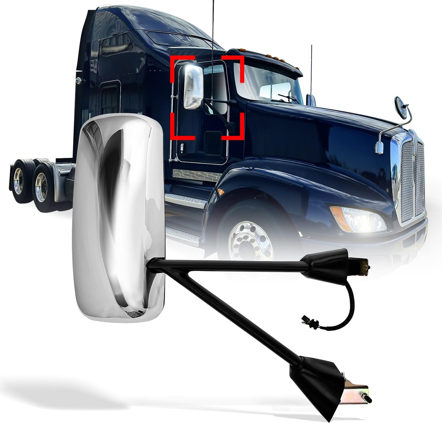 Kenworth T170–T800 Door Mirror – Power Heated, Chrome/Black - RoadWest Truck Parts - B08S79JPJB - High Soar
