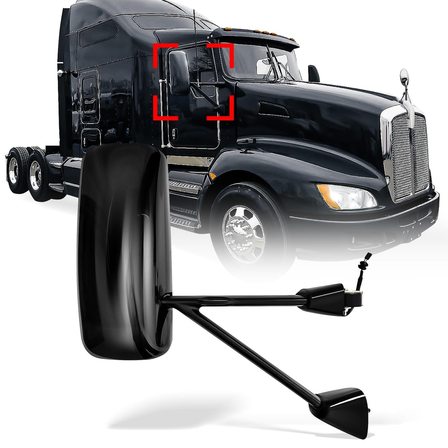 Kenworth T170–T800 Door Mirror – Power Heated, Chrome/Black - RoadWest Truck Parts - B09SLN1R76 - High Soar