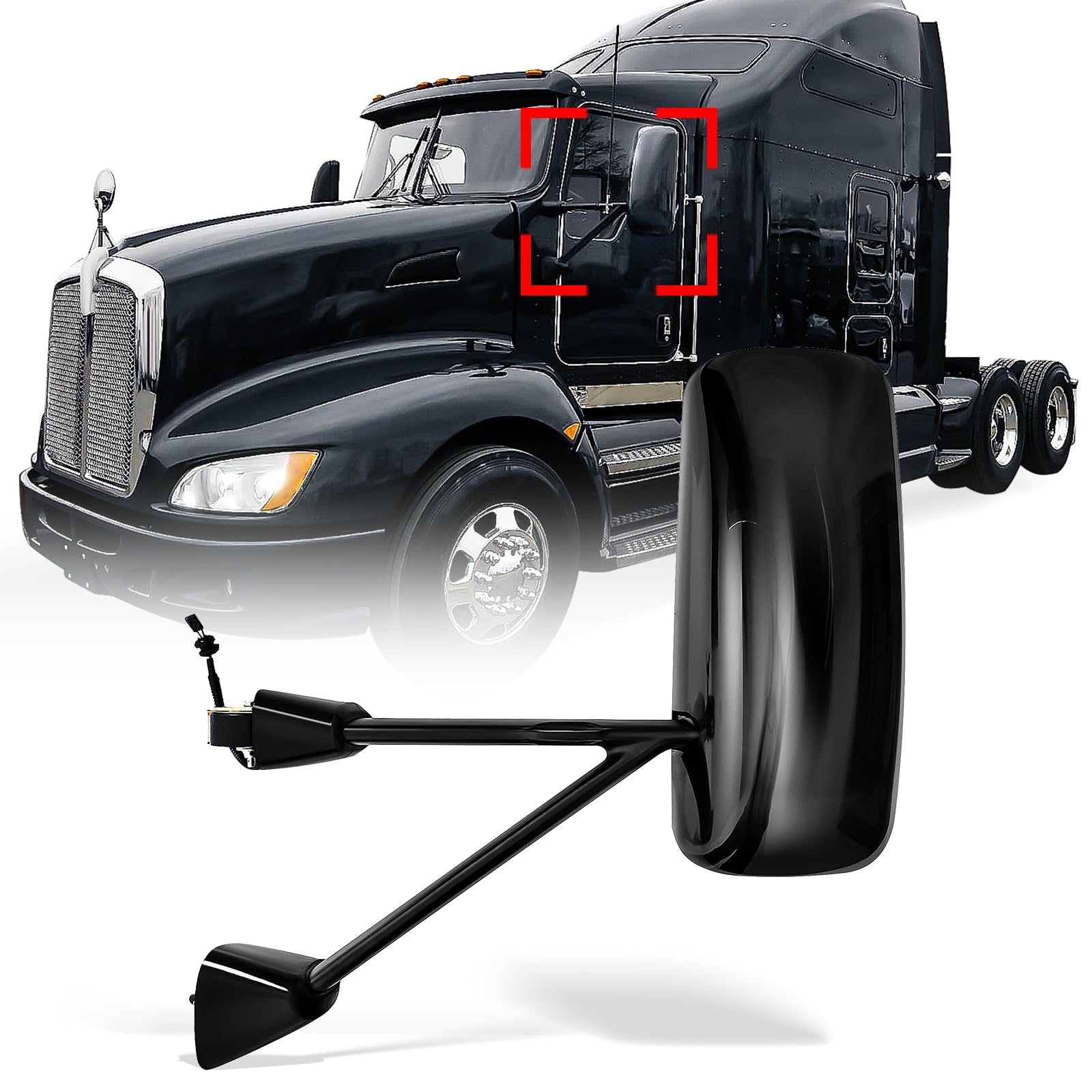 Kenworth T170–T800 Door Mirror – Power Heated, Chrome/Black - RoadWest Truck Parts - B09SLR26G7 - High Soar