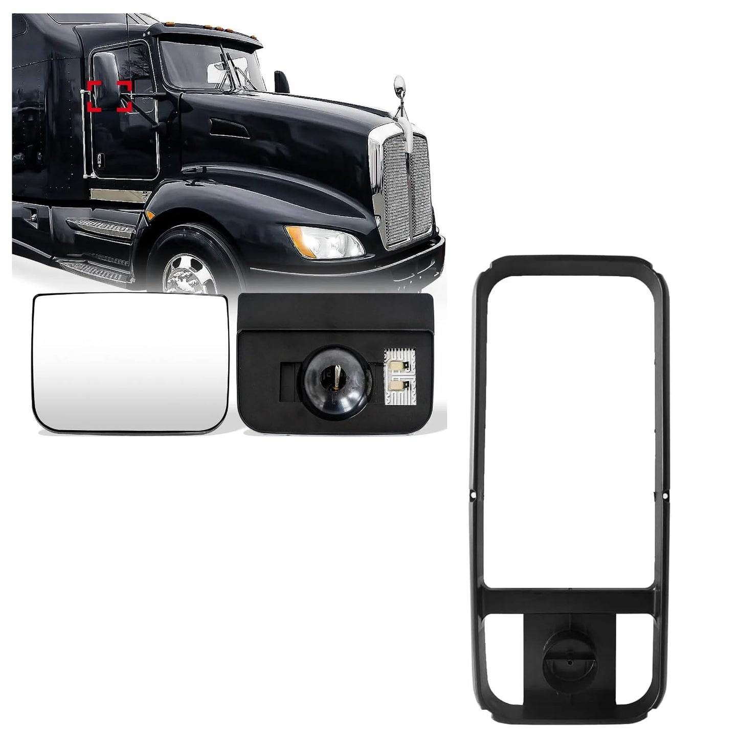 Kenworth T370–T800 Heated Lower Mirror Glass w/ Frame – Defrost Replacement - RoadWest Truck Parts - B0F8B1QHNX - High Soar
