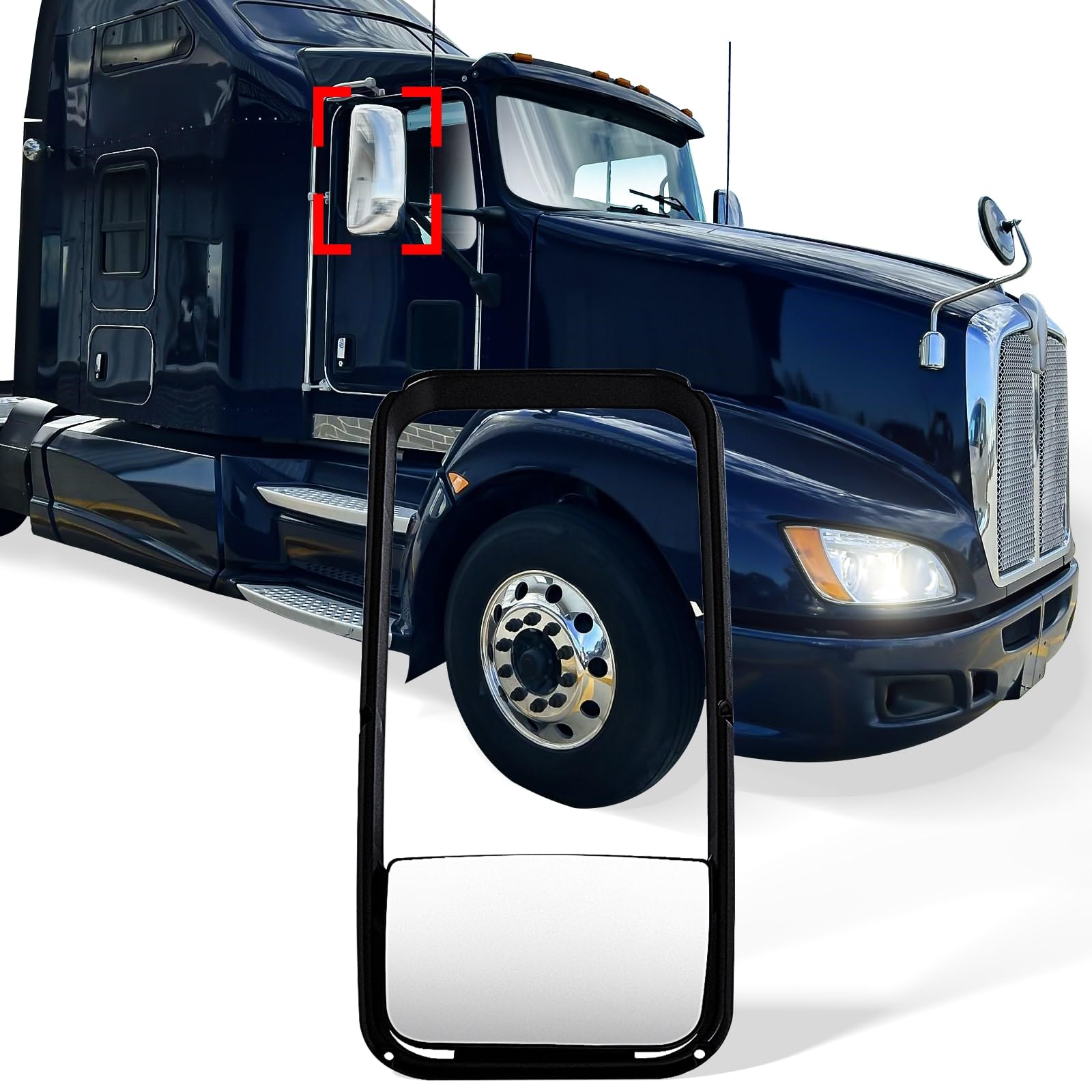 Kenworth T600/T660/T800 Heated Lower Mirror Glass w/ Frame – Defrost (Driver & Passenger) - RoadWest Truck Parts - B09SPBLGVF - High Soar