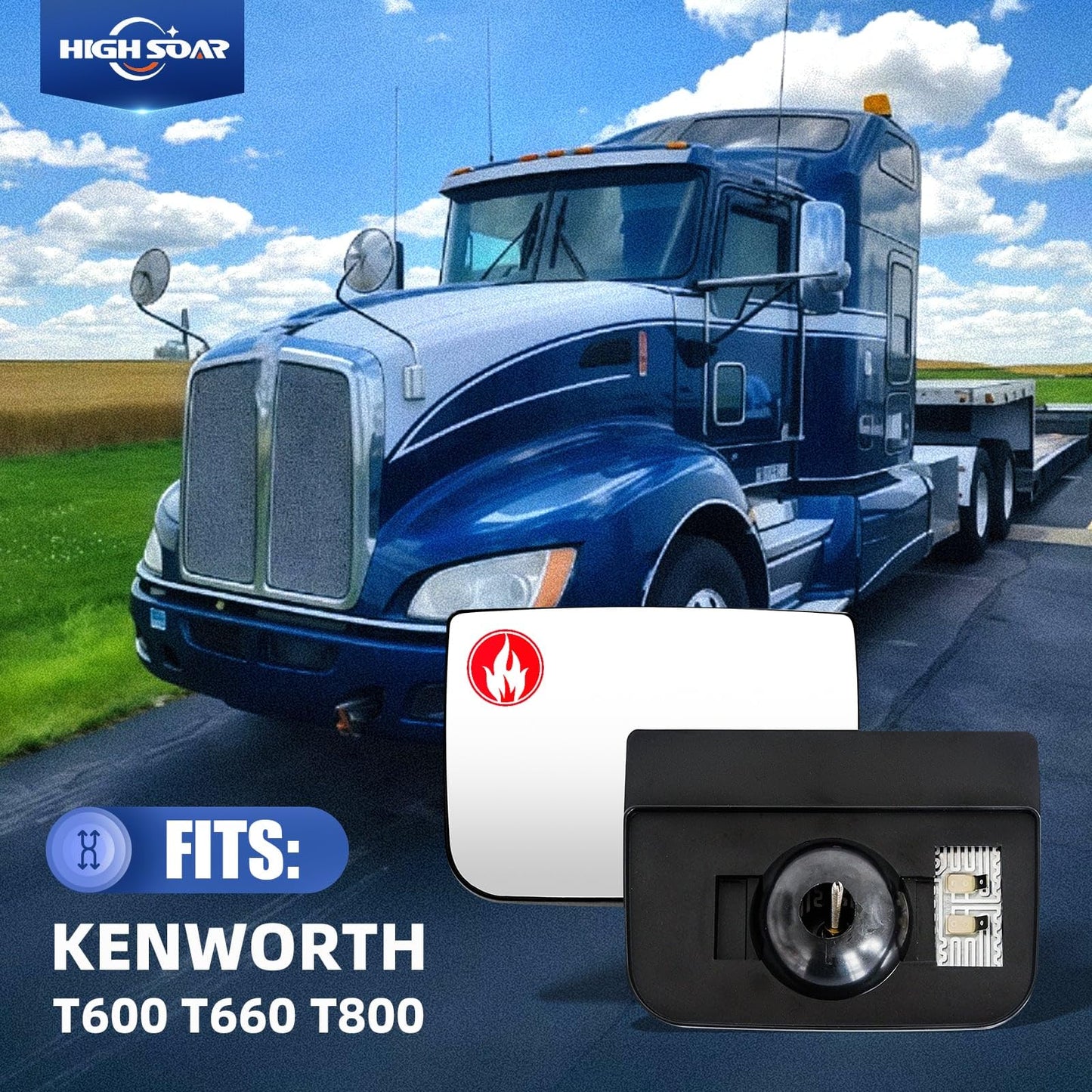 Kenworth T600/T660/T800 Heated Mirror Glass – Defrost Convex (2013–2018) - RoadWest Truck Parts - B0978XQNWC - High Soar