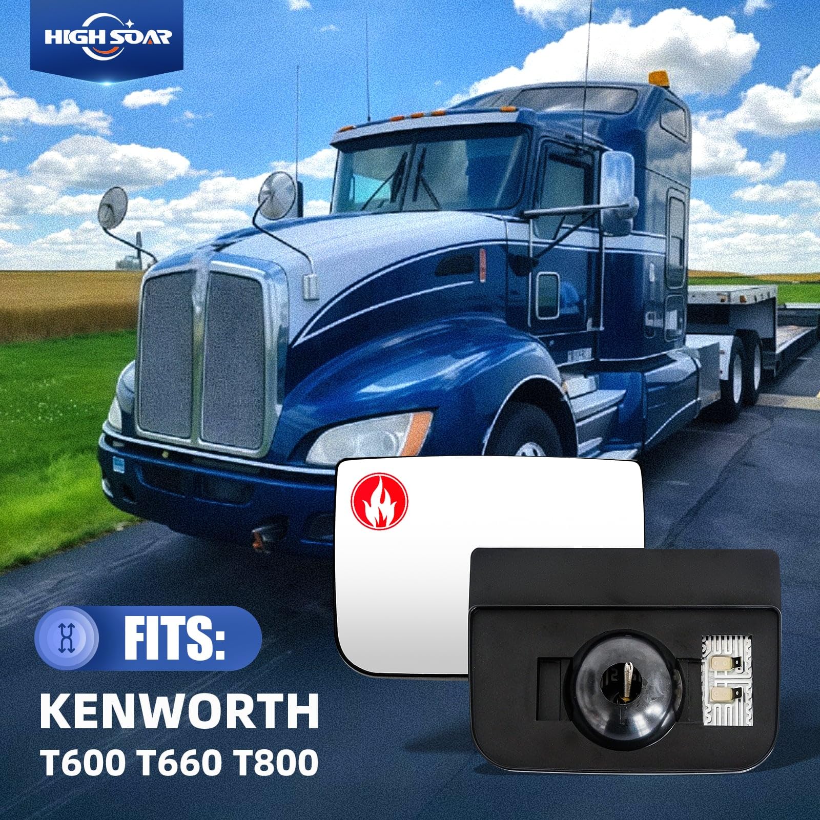 Kenworth T600/T660/T800 Heated Mirror Glass – Defrost Convex (2013–2018) - RoadWest Truck Parts - B0978XQNWC - High Soar