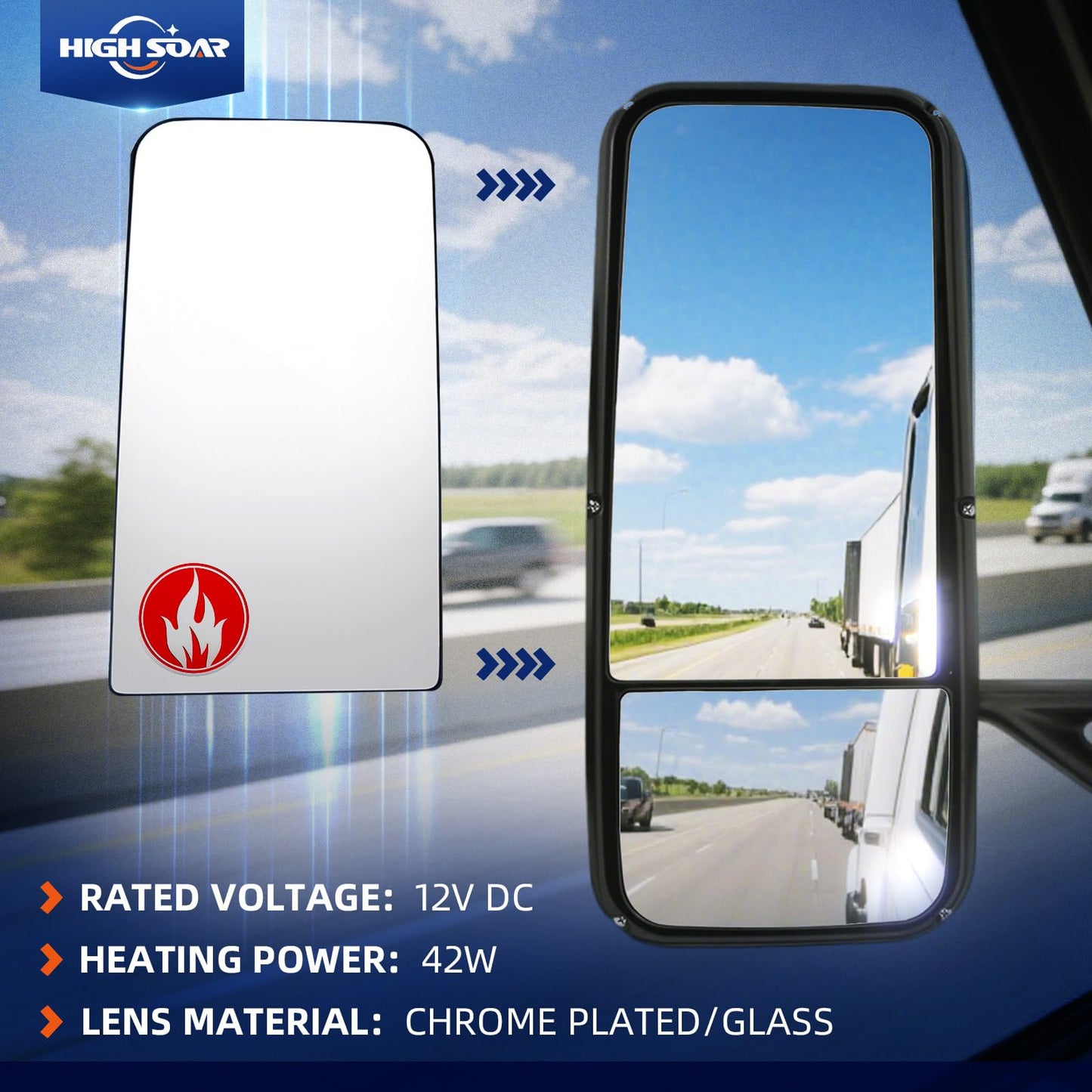 Kenworth T600/T660/T800 Heated Mirror Glass – Defrost Convex (2013–2018) - RoadWest Truck Parts - B0978XQNWC - High Soar