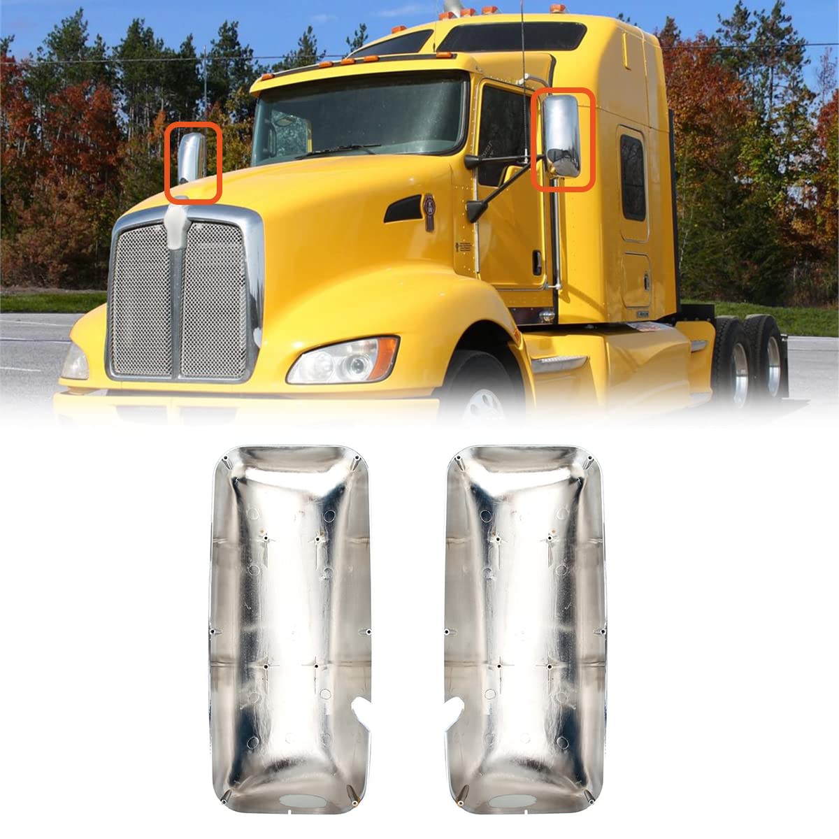 Kenworth T600/T660/T800/T370/T470 Mirror Covers Pair – Chrome - RoadWest Truck Parts - B09HK8D3FR - High Soar