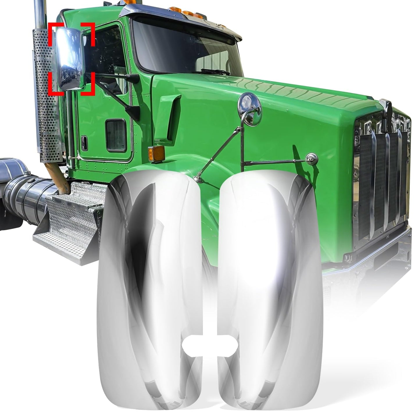 Kenworth T600/T660/T800/T370/T470 Mirror Covers Pair – Chrome - RoadWest Truck Parts - B09HK8D3FR - High Soar