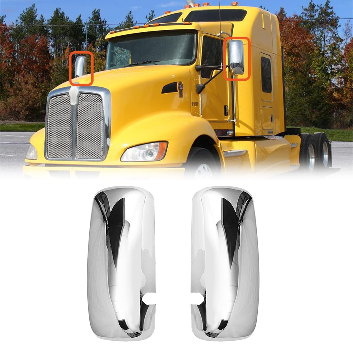 Kenworth T600/T660/T800/T370/T470 Mirror Covers Pair – Chrome - RoadWest Truck Parts - B09HK8D3FR - High Soar