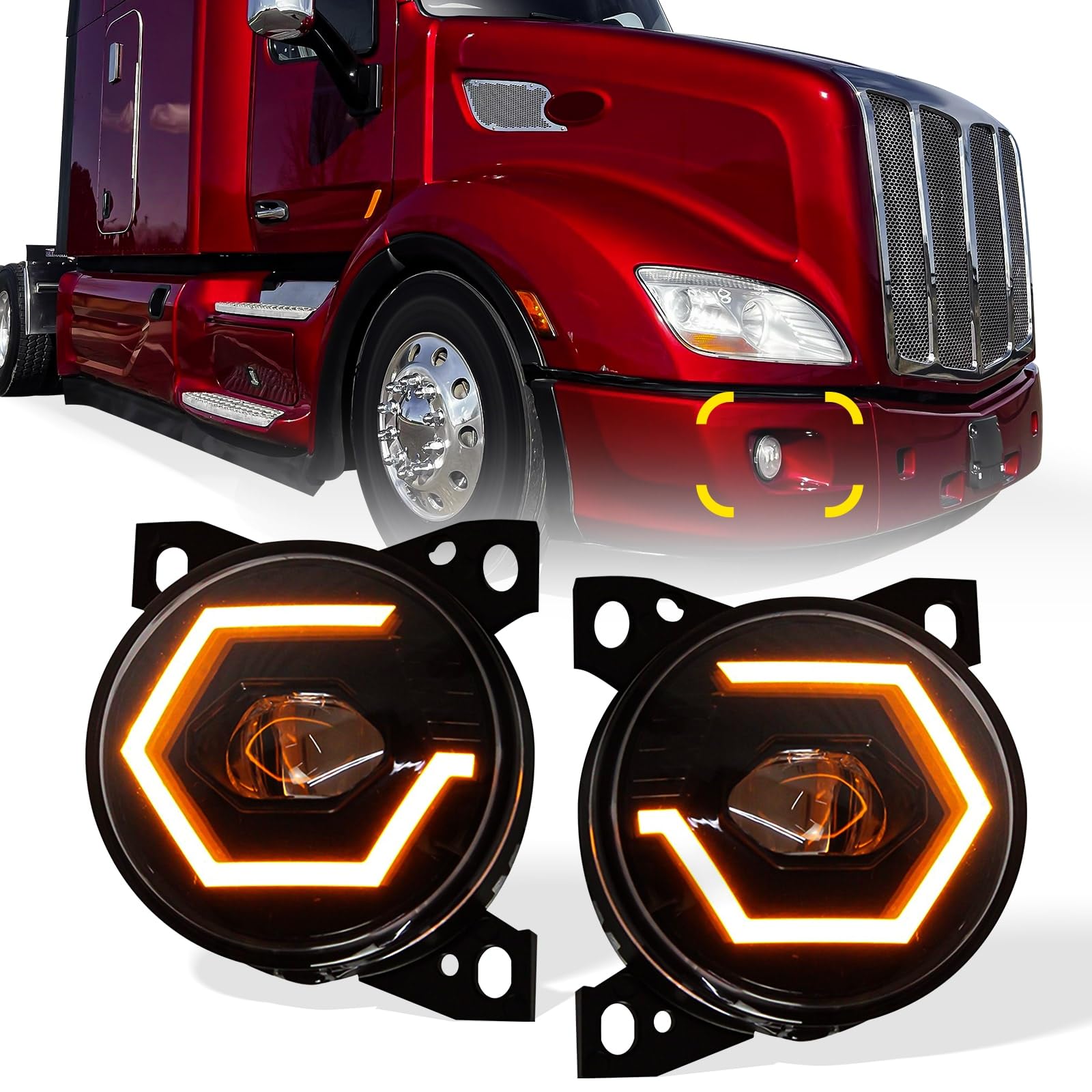 Kenworth T660 Front Fog Light Pair w/ Bulbs (2008–2015) – Waterproof - RoadWest Truck Parts - B08R9J695P - High Soar
