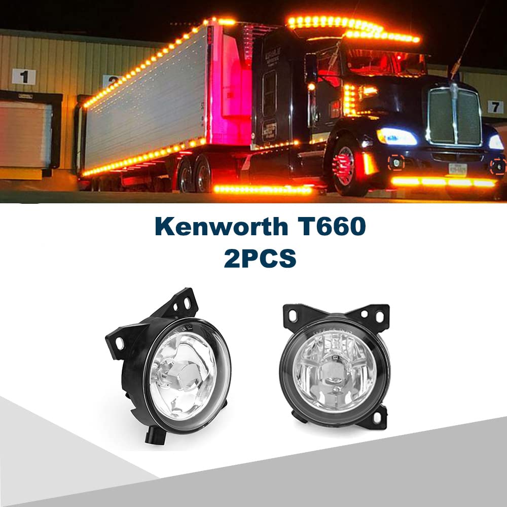 Kenworth T660 Front Fog Light Pair w/ Bulbs (2008–2015) – Waterproof - RoadWest Truck Parts - B08TLJV9FF - High Soar