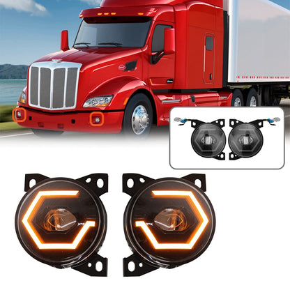 Kenworth T660 Front Fog Light Pair w/ Bulbs (2008–2015) – Waterproof - RoadWest Truck Parts - B08TLJV9FF - High Soar