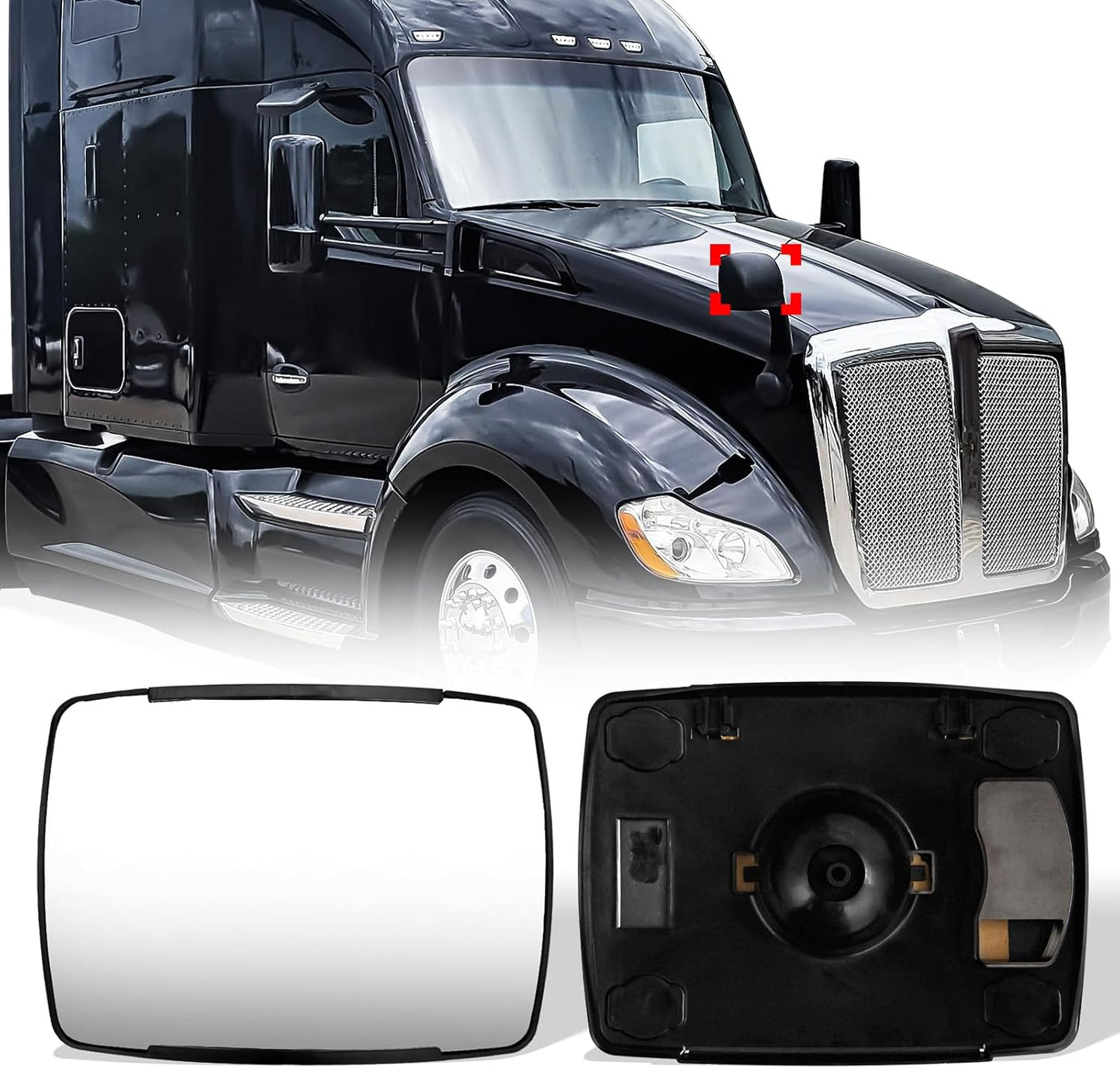 Kenworth T680 Hood Mirror Glass – Convex R320 Wide - Angle (Front) (Left/Right) - RoadWest Truck Parts - B09WQPNNKK - High Soar