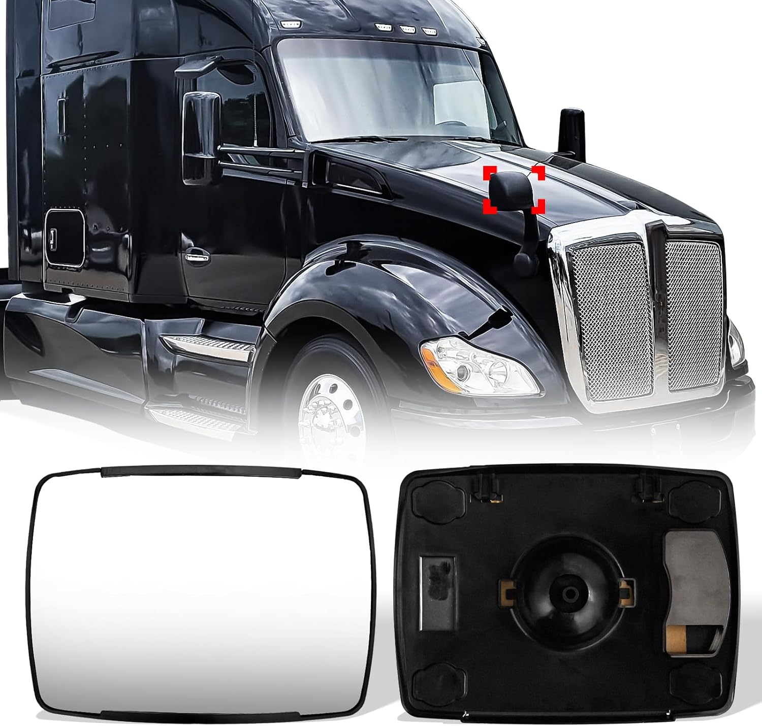 Kenworth T680 Hood Mirror Glass – Convex R320 Wide - Angle (Front) (Left/Right) - RoadWest Truck Parts - B09WQPNNKK - High Soar