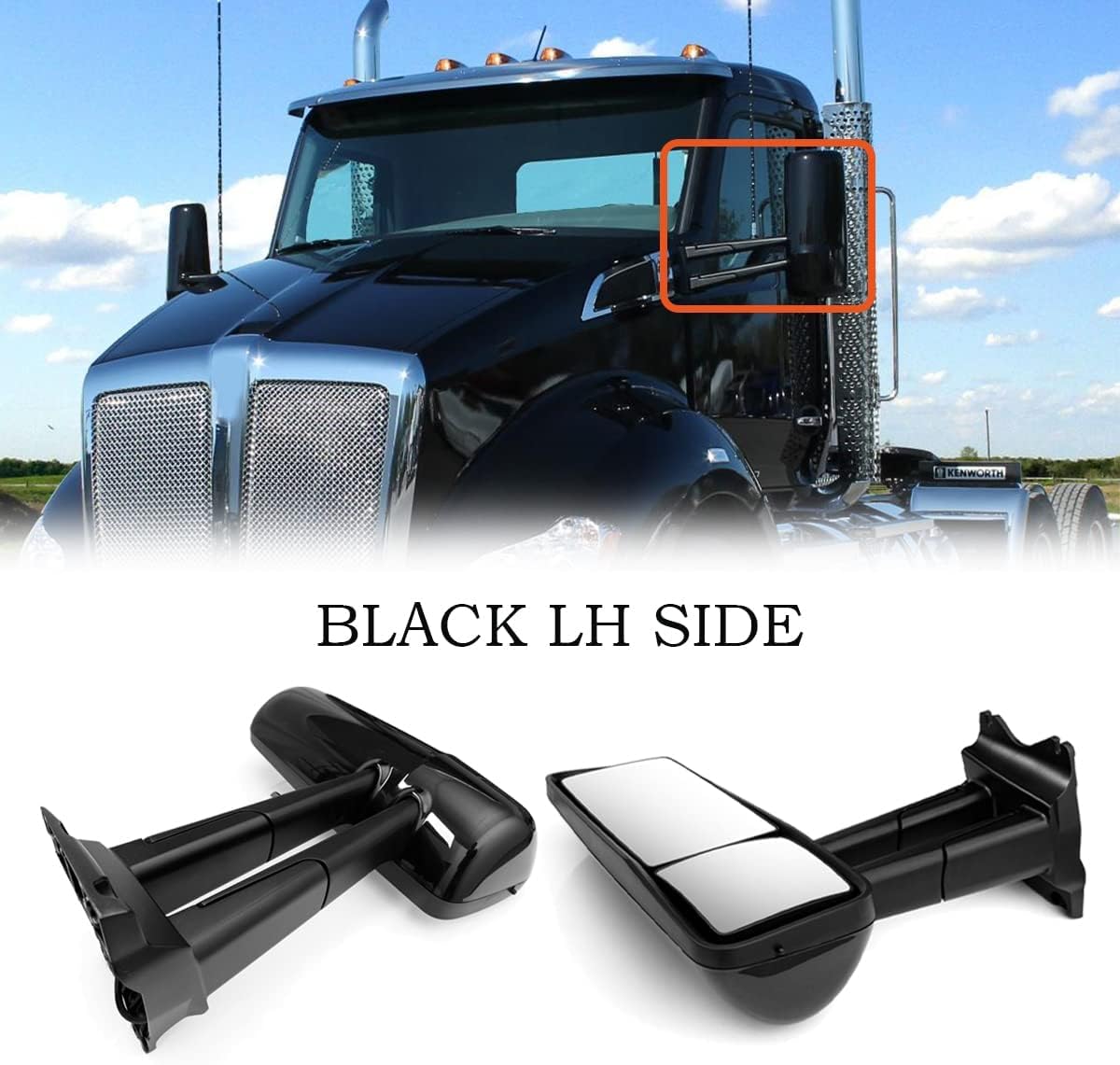Kenworth T680/T880 Door Mirror w/ Arm – Heated Power, Black (RH Passenger) - RoadWest Truck Parts - B09ST6MJDY - High Soar