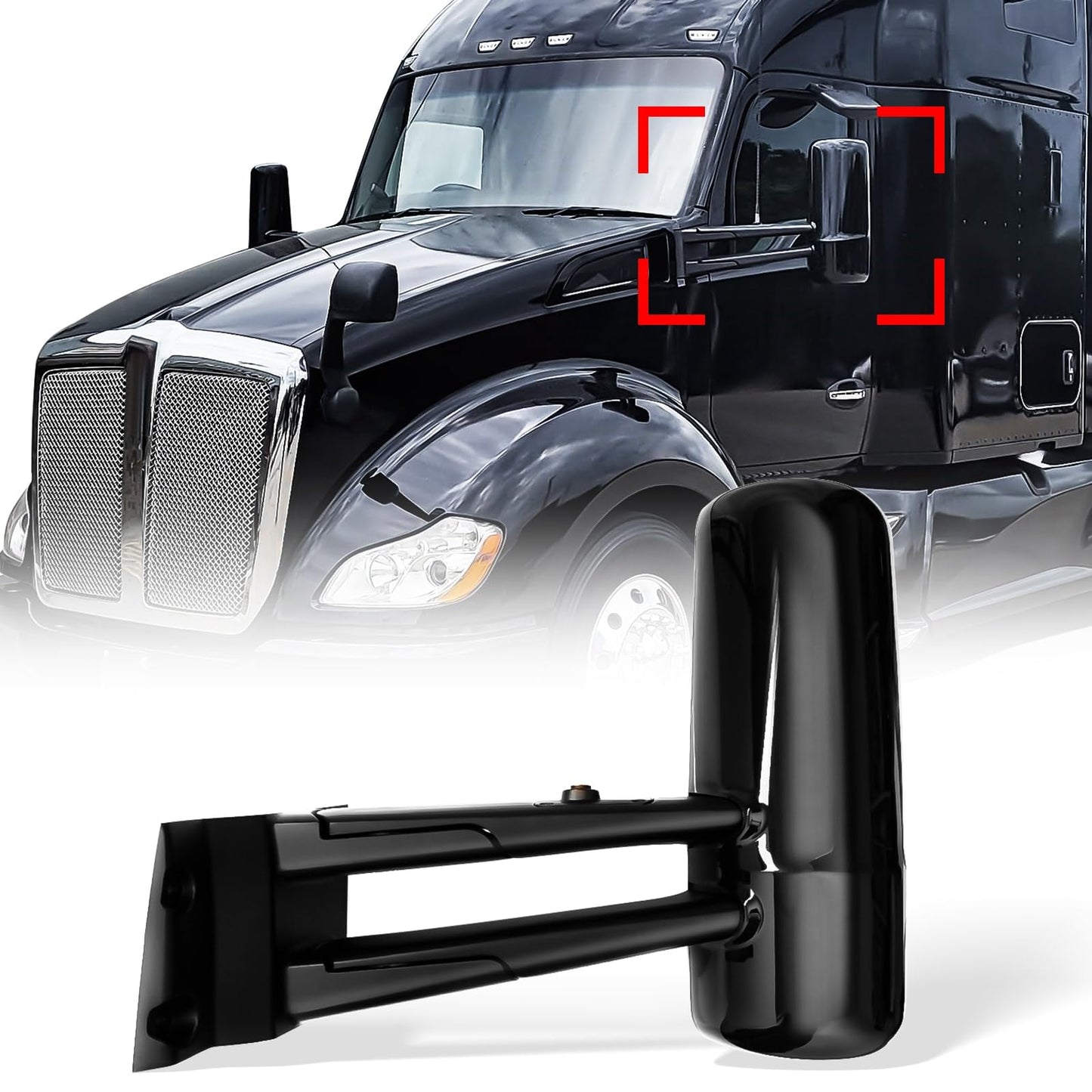 Kenworth T680/T880 Door Mirror w/ Arm – Heated Power, Black (RH Passenger) - RoadWest Truck Parts - B09ST6MJDY - High Soar