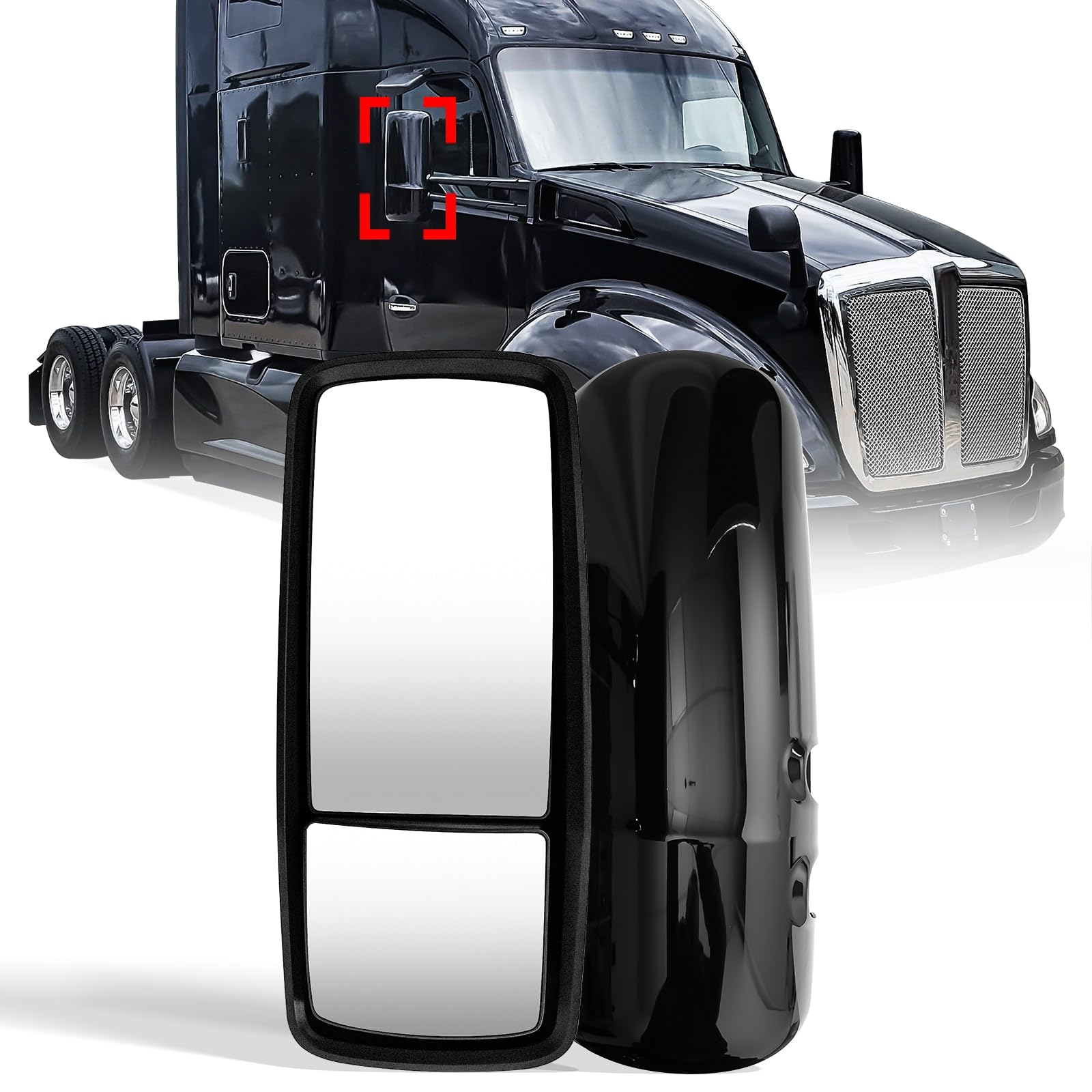 Kenworth T680/T880 Door Mirror w/ Arm – Heated Power, Defrost, Motorized (Chrome/Black) - RoadWest Truck Parts - B0B1P61CX7 - High Soar