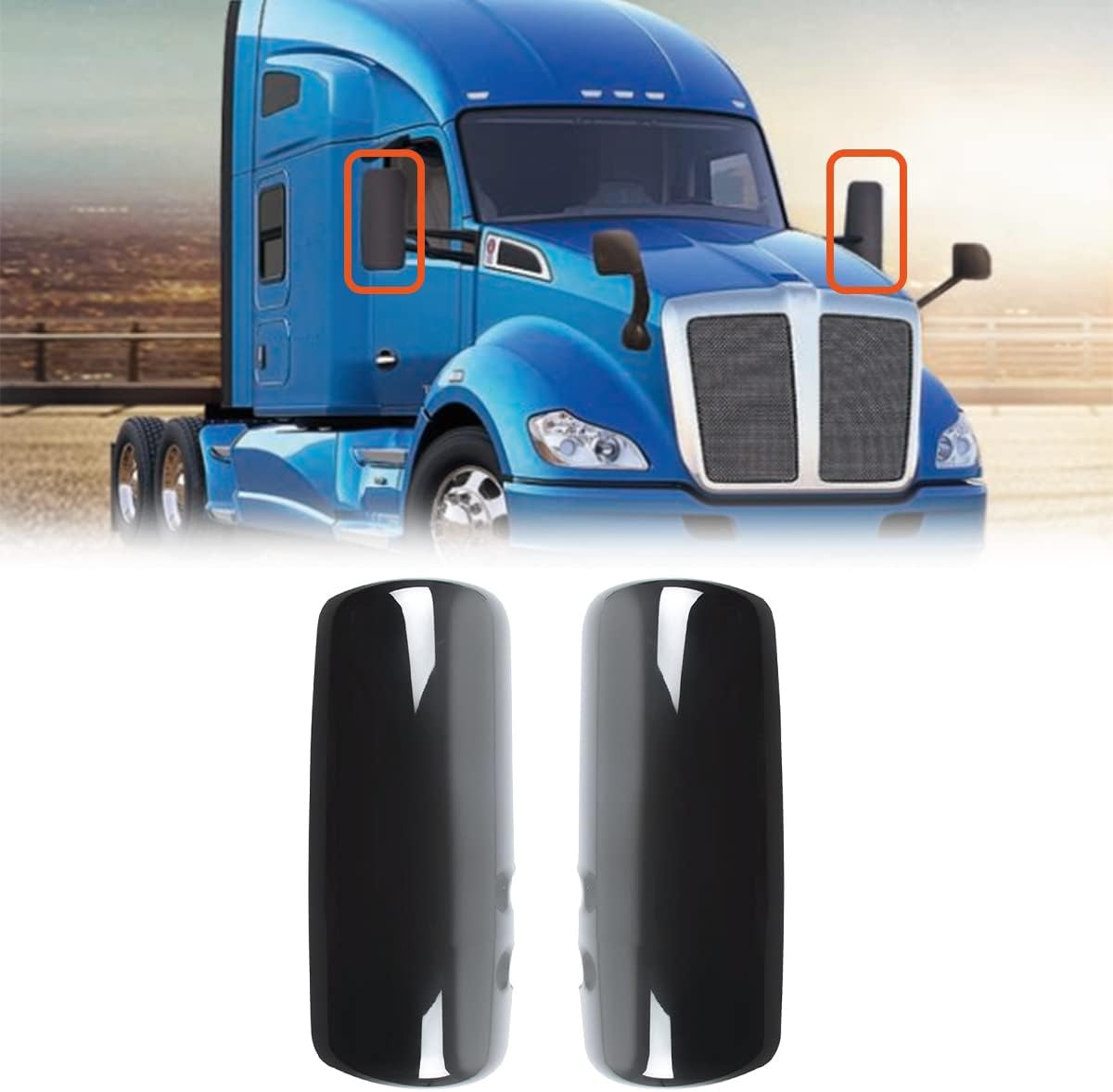 Kenworth T680/T880/W990 Door Mirror Covers Pair – Black - RoadWest Truck Parts - B09STDR22H - High Soar