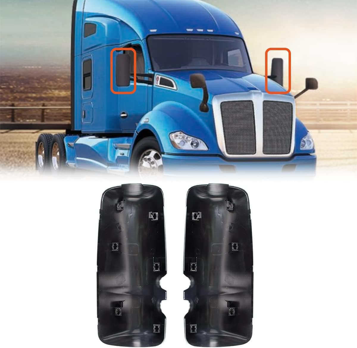 Kenworth T680/T880/W990 Door Mirror Covers Pair – Black - RoadWest Truck Parts - B09STDR22H - High Soar
