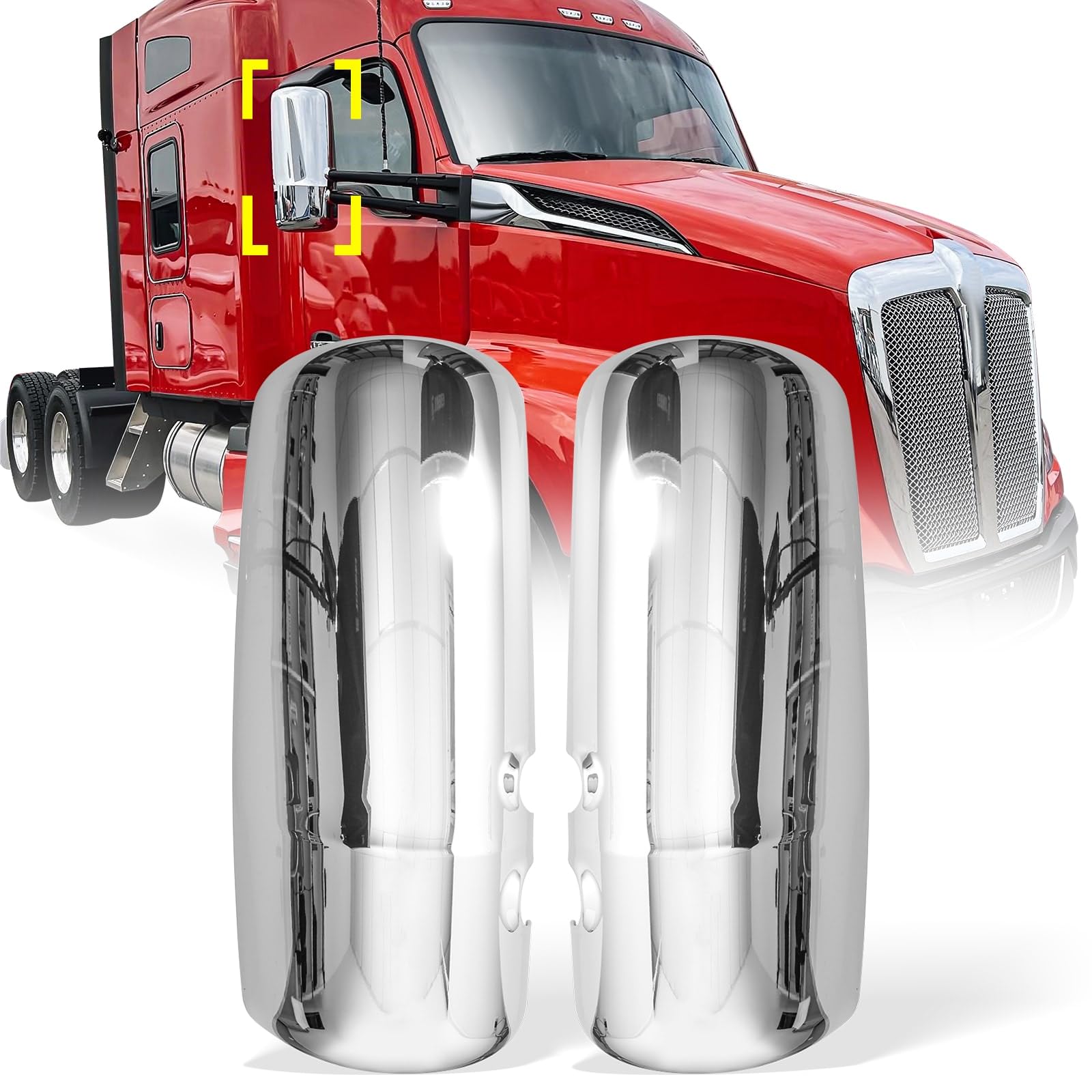 Kenworth T680/T880/W990 Door Mirror Covers Pair – Chrome - RoadWest Truck Parts - B09H5KDR44 - High Soar