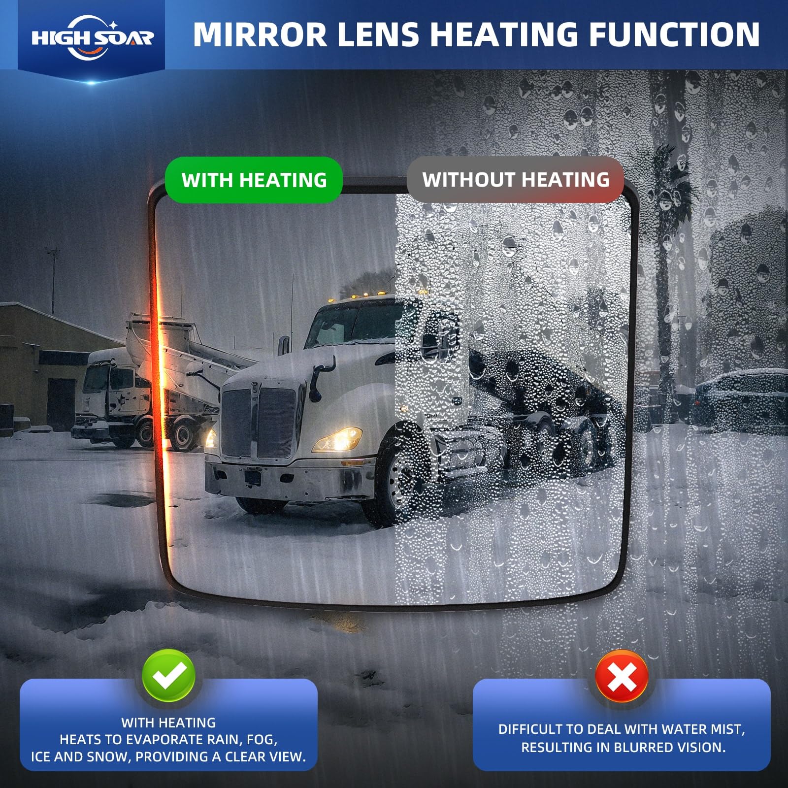 Kenworth T680/T880/W990 Heated Mirror Glass (2013–2019) – Convex Wide - Angle - RoadWest Truck Parts - B097DZ88MH - High Soar