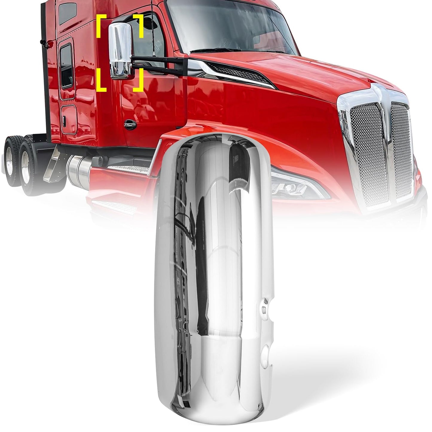 Kenworth T680/T880/W990 Mirror Cover – Chrome (Left/Right) - RoadWest Truck Parts - B0B1H5JXXC - High Soar