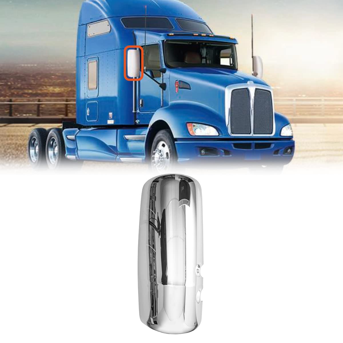 Kenworth T680/T880/W990 Mirror Cover – Chrome (Left/Right) - RoadWest Truck Parts - B0B1H5JXXC - High Soar
