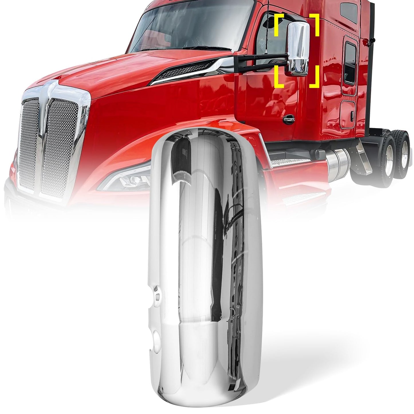 Kenworth T680/T880/W990 Mirror Cover – Chrome (Left/Right) - RoadWest Truck Parts - B0B1HSWYR7 - High Soar