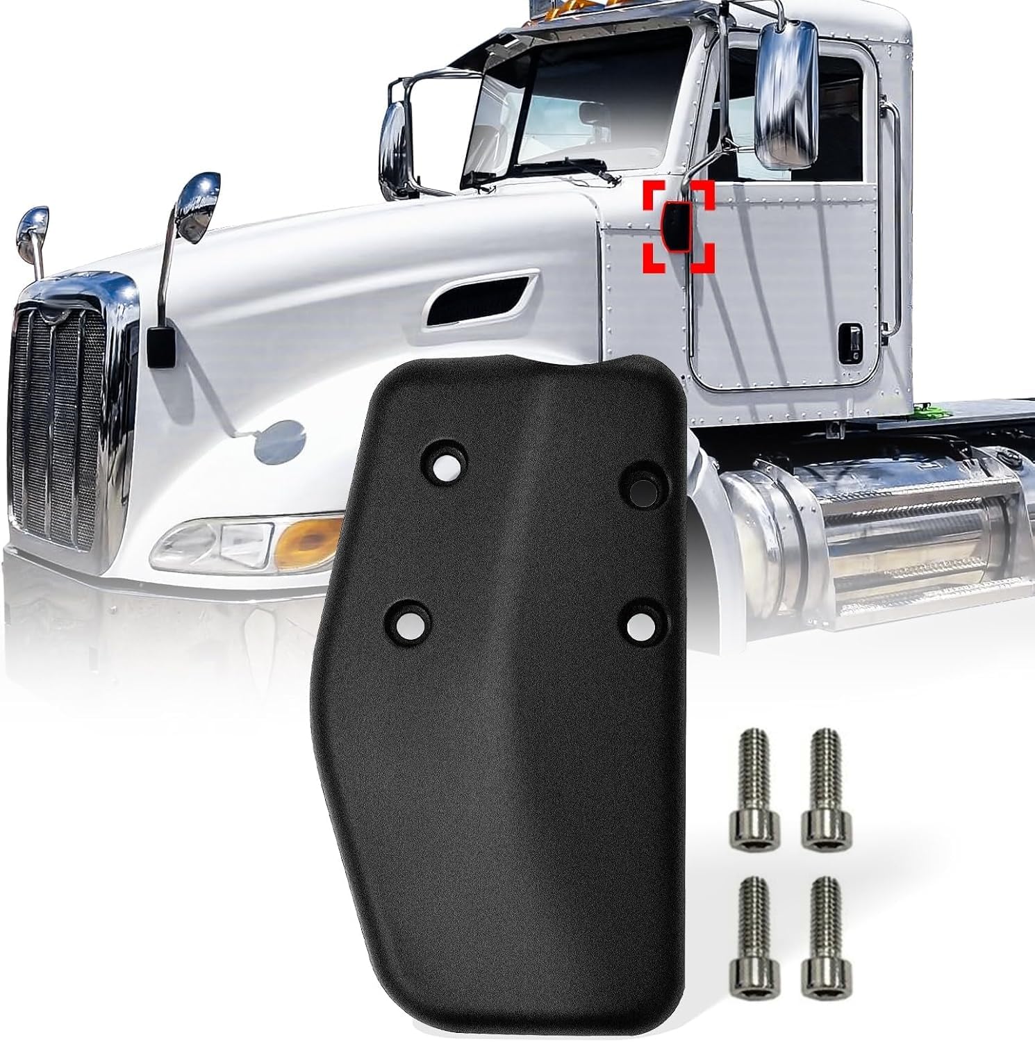 Peterbilt 325–389 Bottom - Mount Mirror Arm Bracket Plate – Black Aluminum (LH Driver) - RoadWest Truck Parts - B09XDVCP6R - High Soar