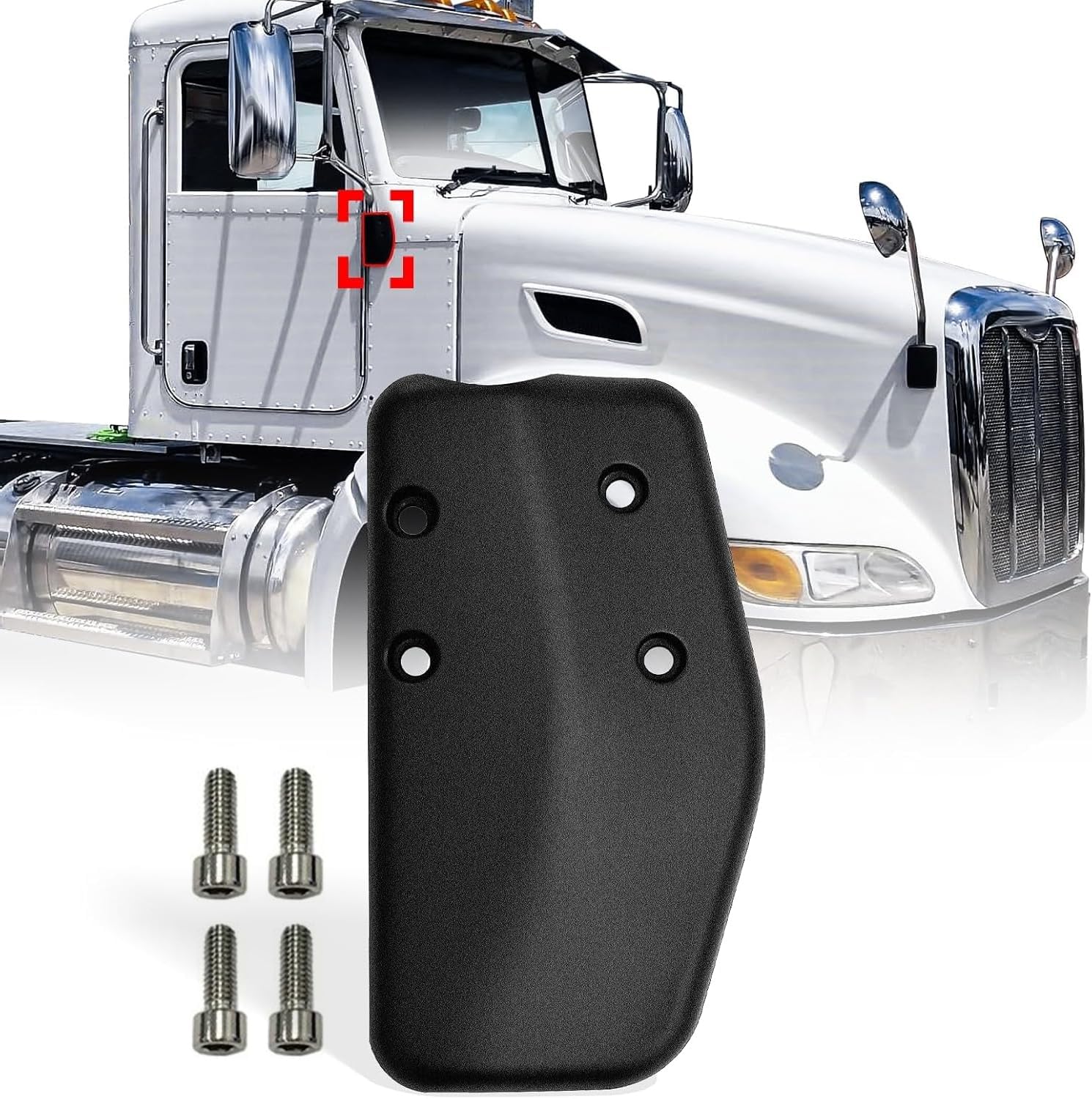 Peterbilt 325–389 Bottom - Mount Mirror Arm Bracket Plate – Black Aluminum (LH Driver) - RoadWest Truck Parts - B09XDWQVWF - High Soar
