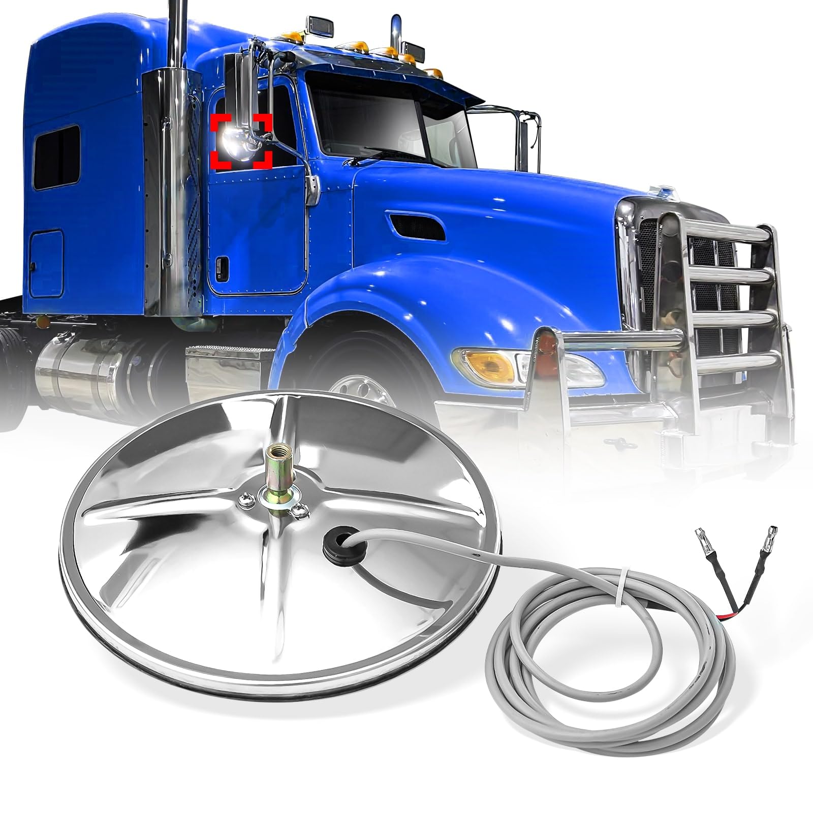 Peterbilt 365–389 Heated Convex Round Mirror – Stainless Steel (Universal Side Mirror) - RoadWest Truck Parts - B09TK58M4V - High Soar