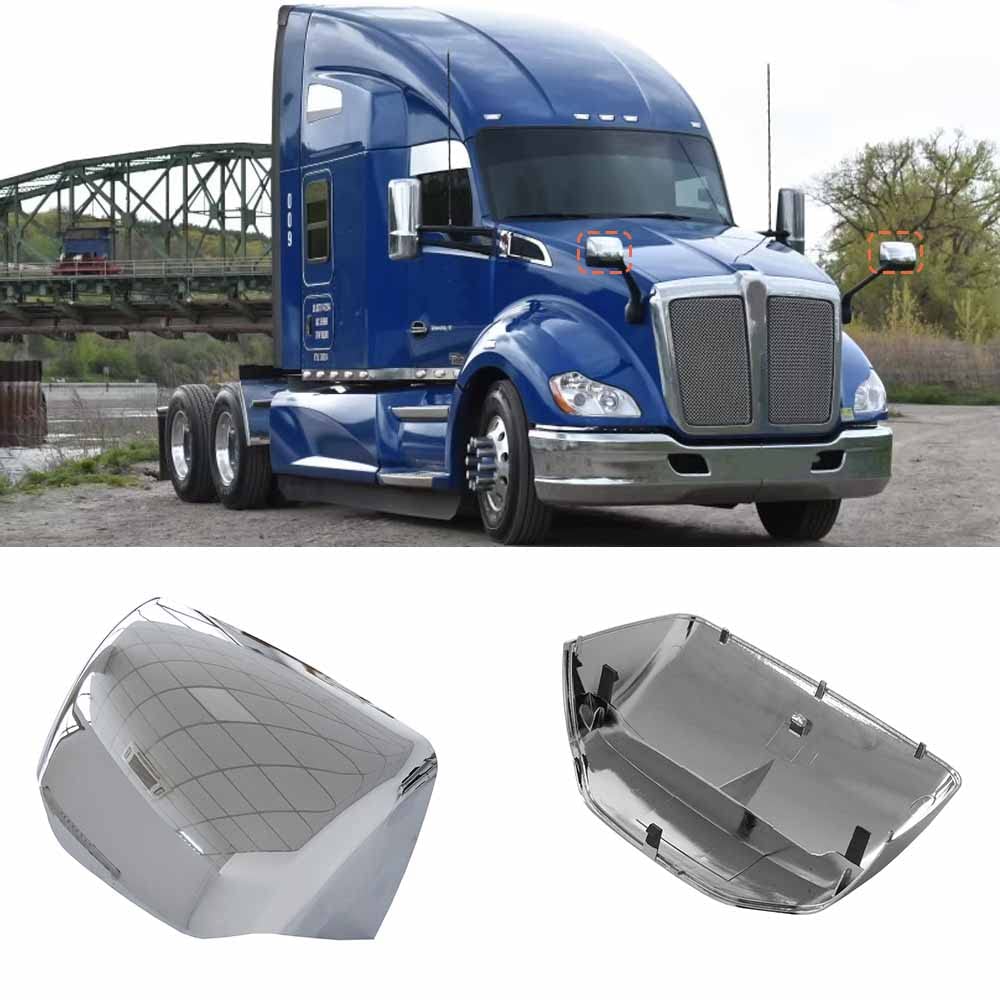 Peterbilt 579/587 Hood Mirror Covers Pair (2010–2021) – Chrome / Black - RoadWest Truck Parts - MZ-6819-04E-LR - High Soar
