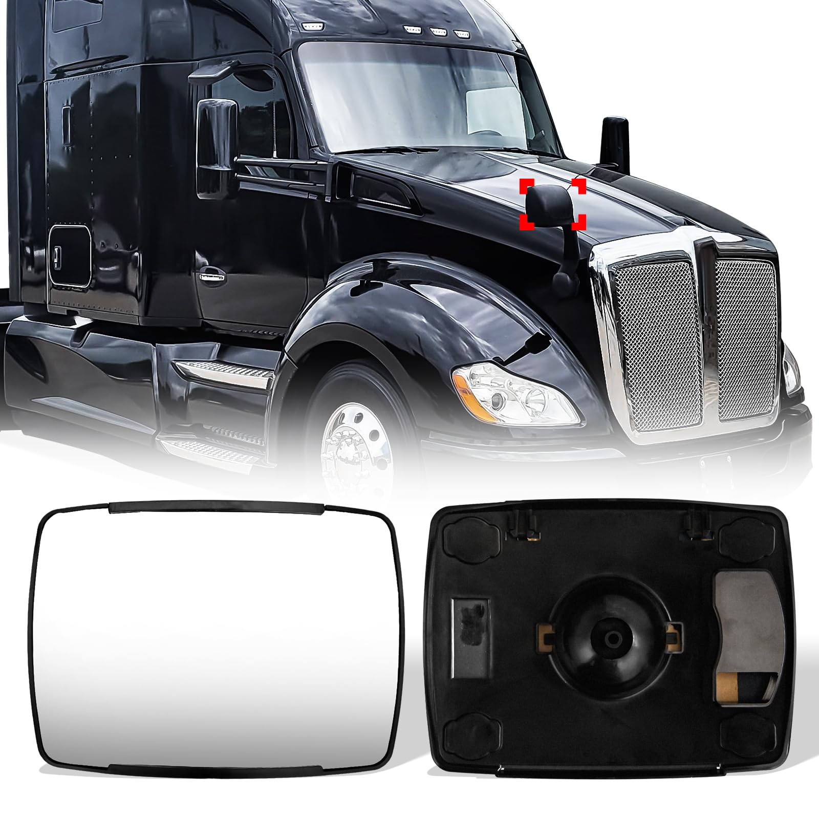Peterbilt 579/587 Hood Mirror Glass – Convex R320 (Front) (Left/Right) - RoadWest Truck Parts - B09WQPNNKK - High Soar