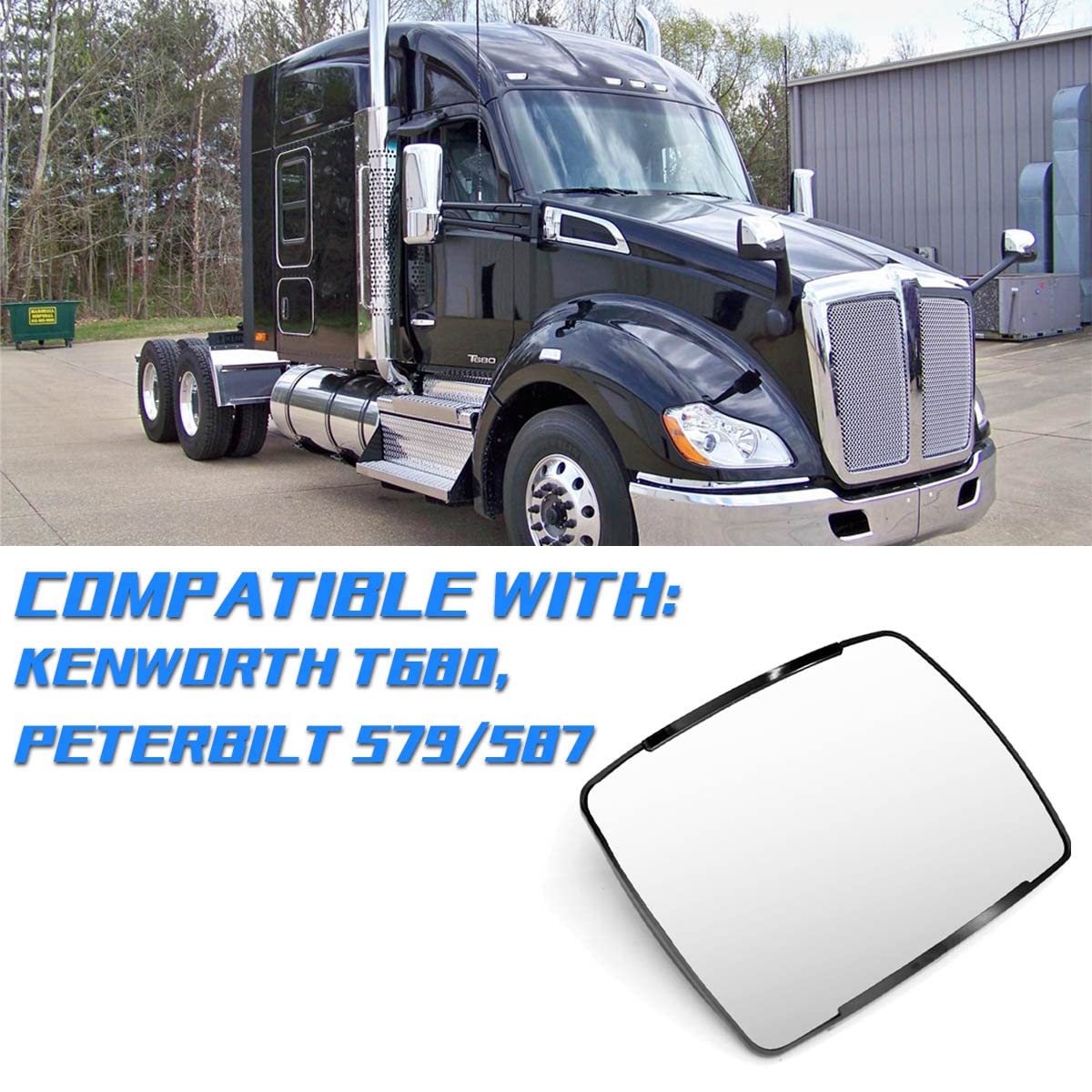 Peterbilt 579/587 Hood Mirror Glass – Convex R320 (Front) (Left/Right) - RoadWest Truck Parts - B09WQPNNKK - High Soar