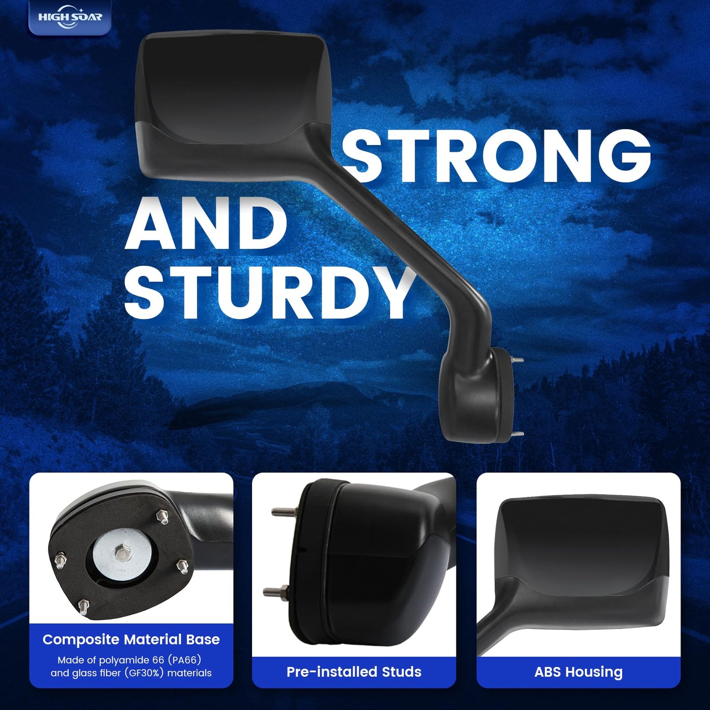 Peterbilt 579/587 Hood Mirror w/ Arm – Black (2010–2017) - RoadWest Truck Parts - B09H5KWVJ5 - High Soar