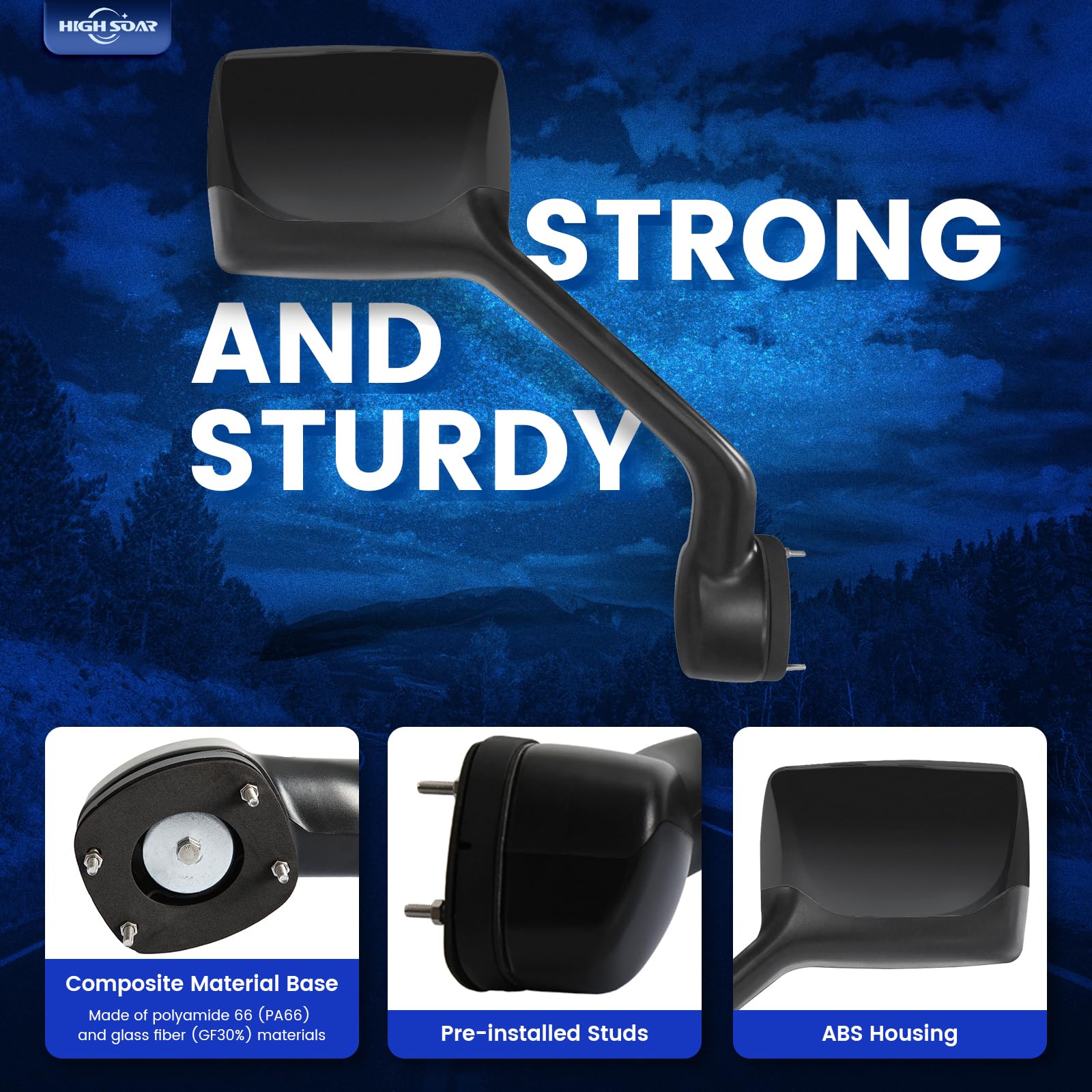 Peterbilt 579/587 Hood Mirror w/ Arm – Black (2010–2017) - RoadWest Truck Parts - B09H5KWVJ5 - High Soar