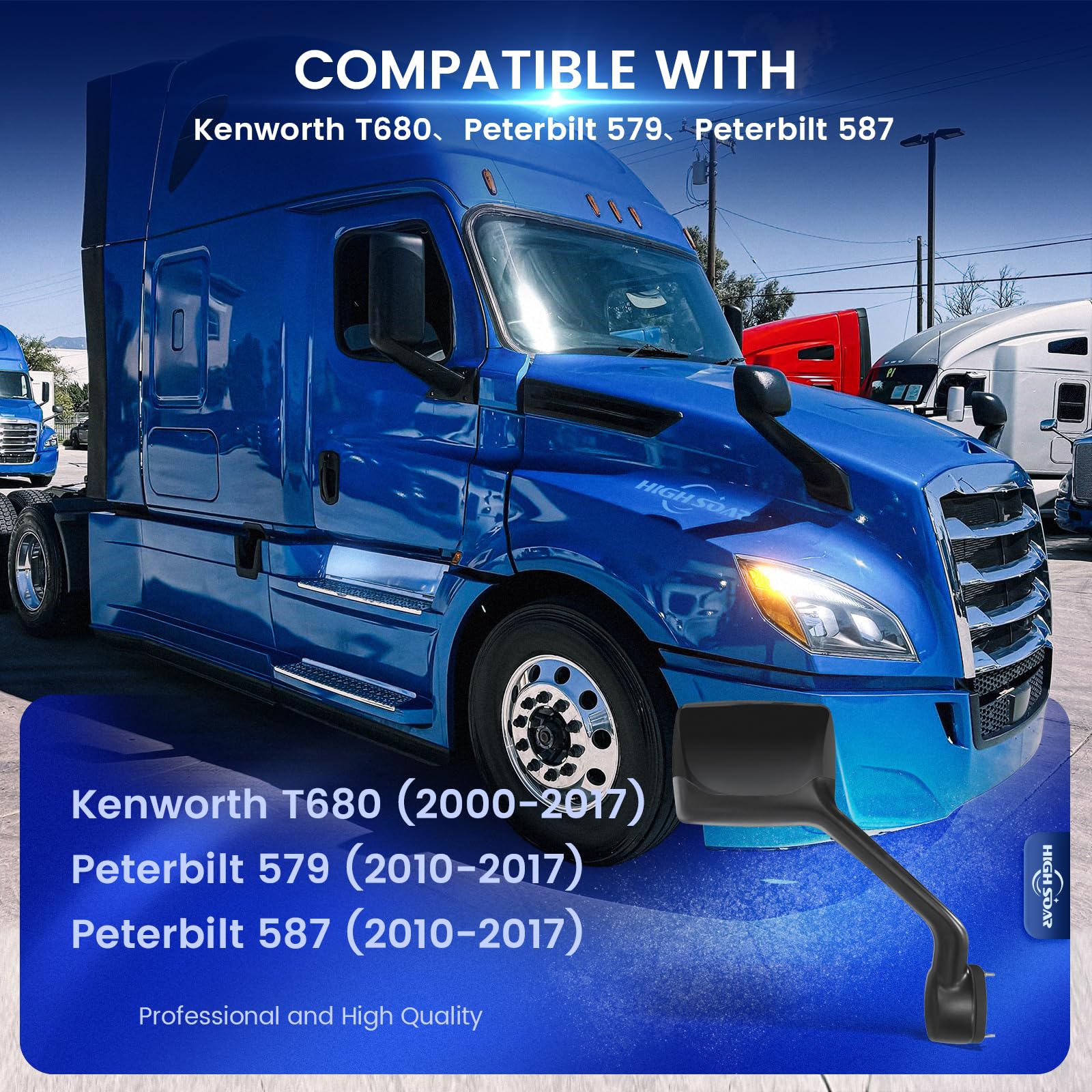 Peterbilt 579/587 Hood Mirror w/ Arm – Black (2010–2017) - RoadWest Truck Parts - B09H5KWVJ5 - High Soar