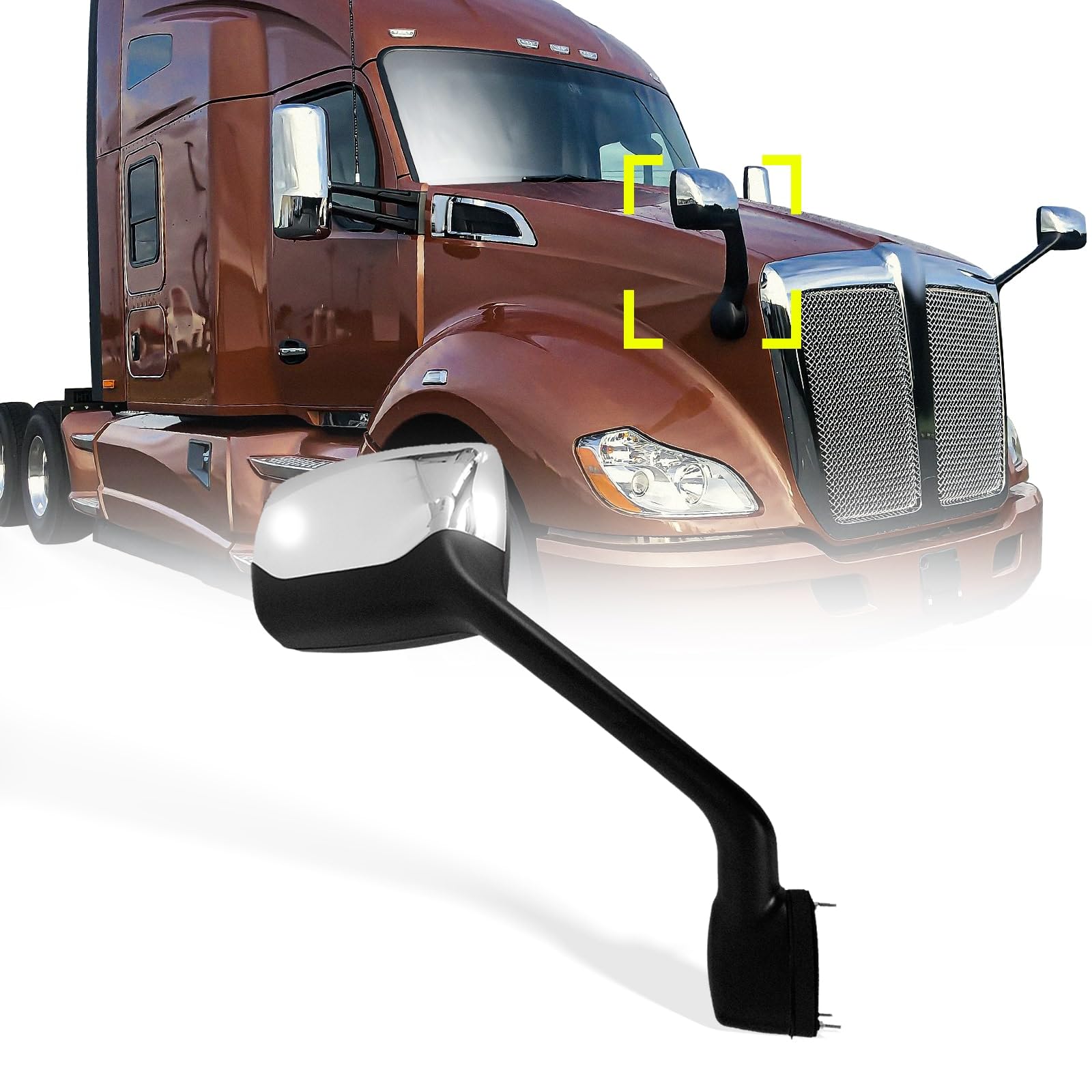 Peterbilt 579/587 Hood Mirror w/ Arm – Black (2010–2017) - RoadWest Truck Parts - B09H5KWVJ5 - High Soar