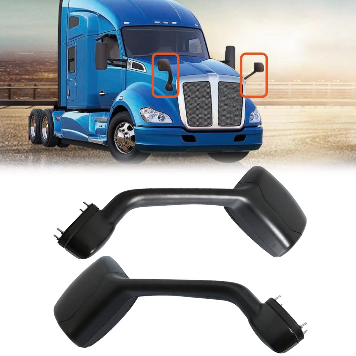 Peterbilt 579/587 Hood Mirror w/ Arm – Black (2010–2017) - RoadWest Truck Parts - B09H5KWVJ5 - High Soar