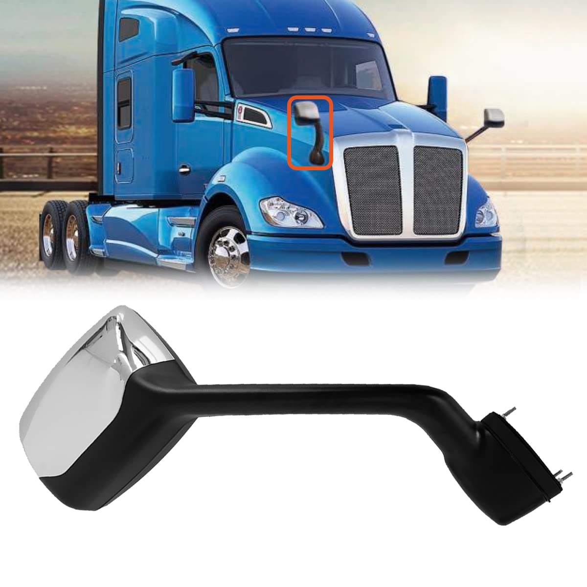 Peterbilt 579/587 Hood Mirror w/ Arm – Black (2010–2017) - RoadWest Truck Parts - B09H5KWVJ5 - High Soar
